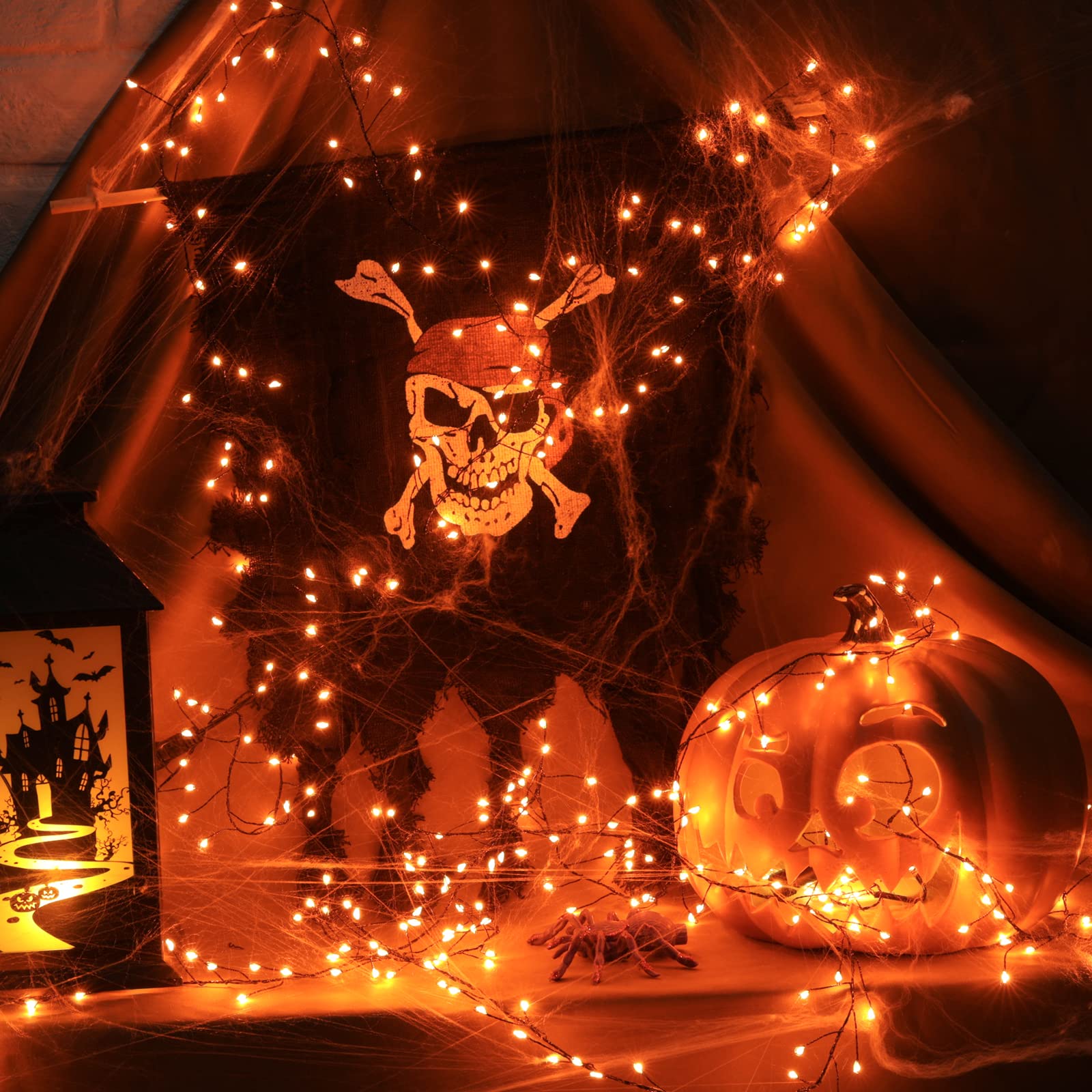 Halloween Fairy Lights Plug in, 10Feet 200 LEDs Firecracker String Lights with Remote, Cluster String Lights for Ceiling Bedroom