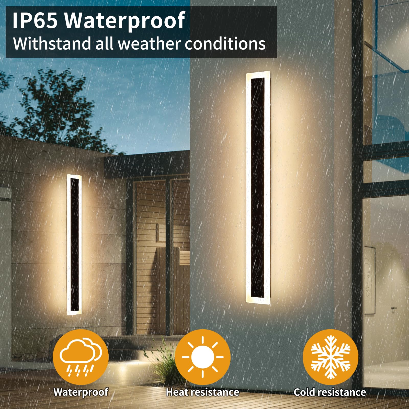 Daoseolo LED Wall Light, 47.2" Modern Sconce, 3 Color Temp, IP65 Waterproof, Model TC-KBFTBD-SSG-120-2pc,