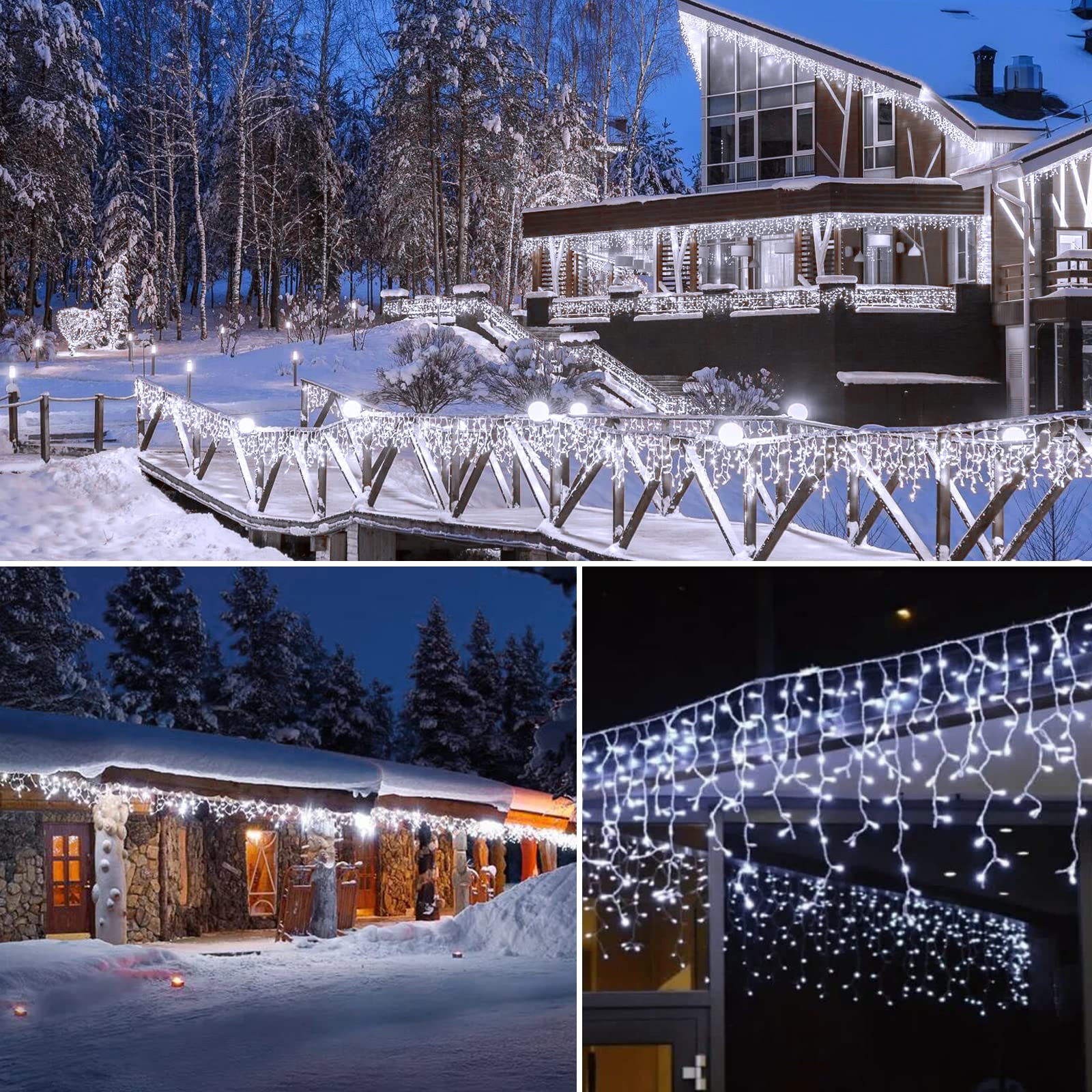 Brightown 33FT Christmas Icicle Lights - 384 LED, 8 Modes, Waterproof, Pure White