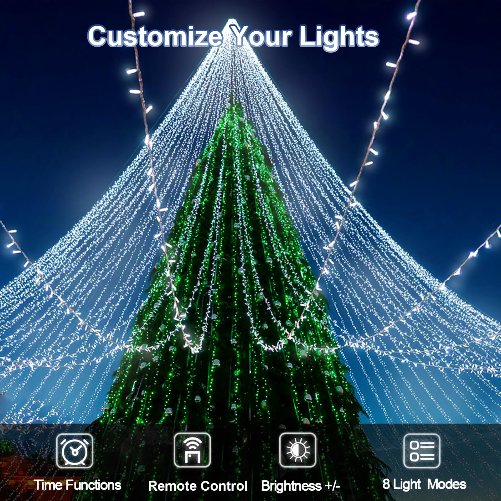 Jxledayy 1000 Led 403 Ft Cool White Christmas Lights - Waterproof, 8 Modes, Timer, Clear Wire