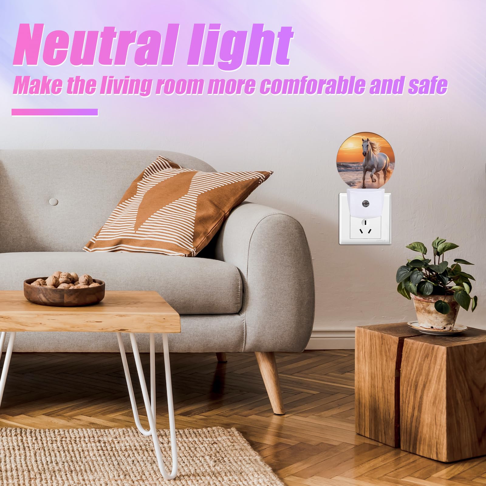 Gantinir Running Horse Night Light Sunset Night Lights Led Lamp Round Plug Into Wall Nightlight With Dusk To Dawn Sensor Home Hallway Stairway Kitchen Decor