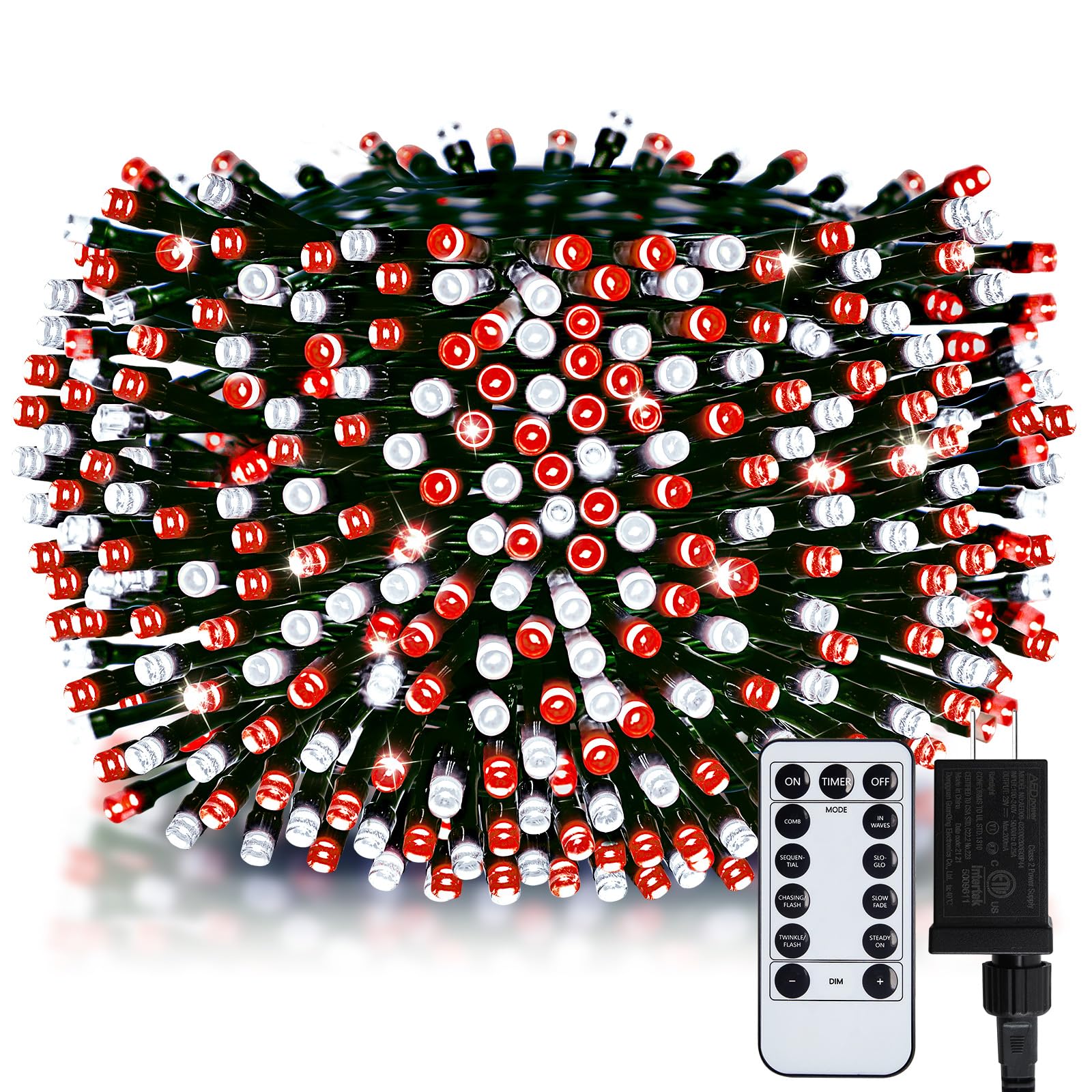Minetom 1000 LED Christmas Tree Lights, 328 FT Green Wire LED Decorative Fairy Lights with Remote & 8 Modes, Waterproof for Outdoor Xmas Holiday Party Garden Wedding Home Decor, Red & Cool White
