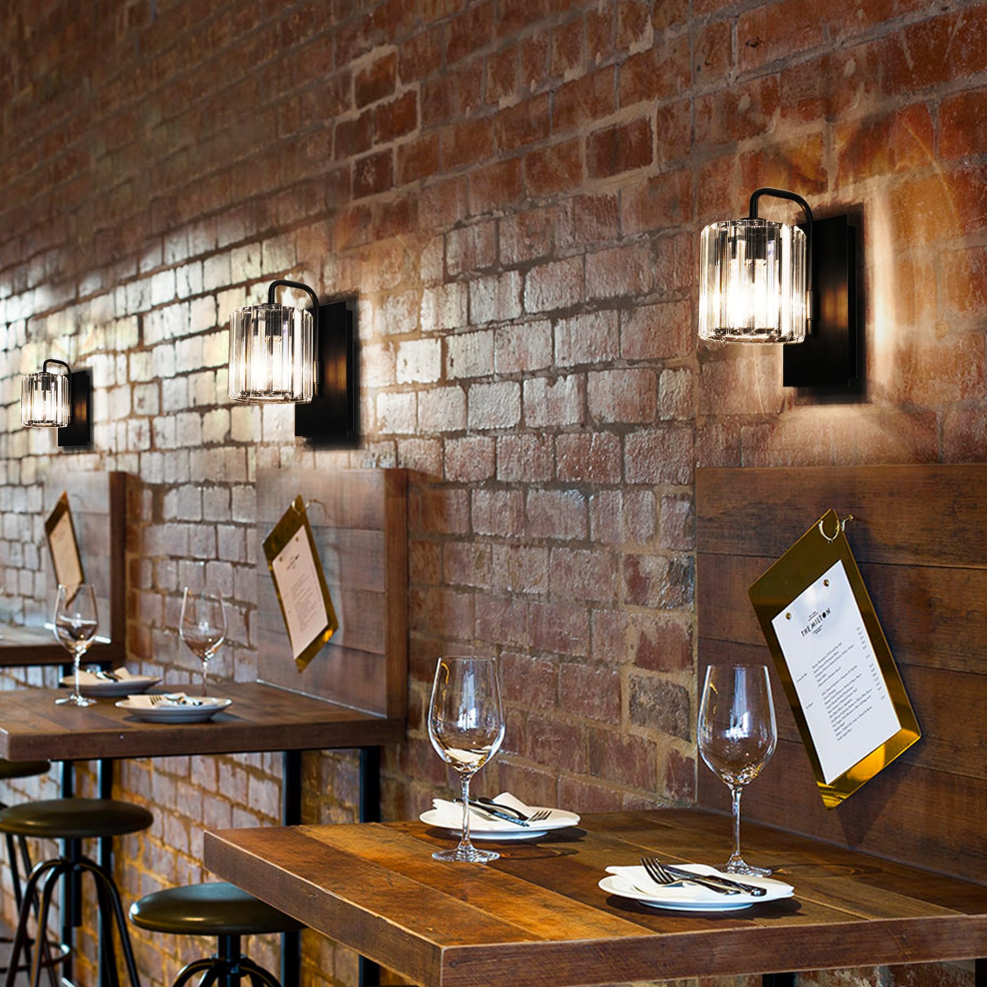 Grneric Crystal Wall Sconces,Black Wall Light Fixtures,Black Sconce With Glass Shade,Wall Lights Modern Sconces Wall Lighting Indoor Wall Sconce For Living Room Bathroom Hallway Bedroom 10 Inch