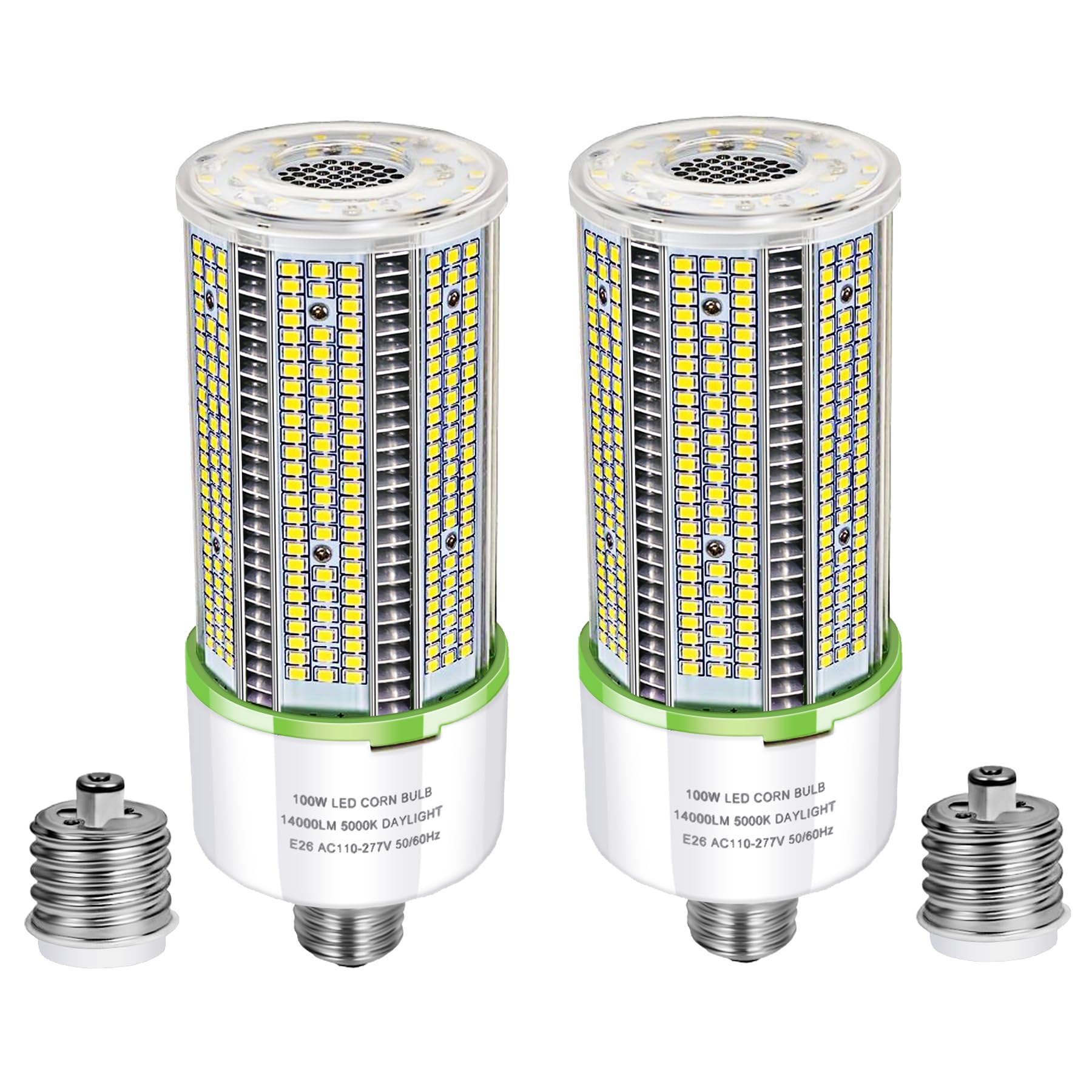 Tjbb 2 Pack 100W Led Corn Cob Light Bulb, E26/E39 Base Led Bulb (250-400W Mh/Hps Replace) Indoor Outdoor Lighting For Garage War