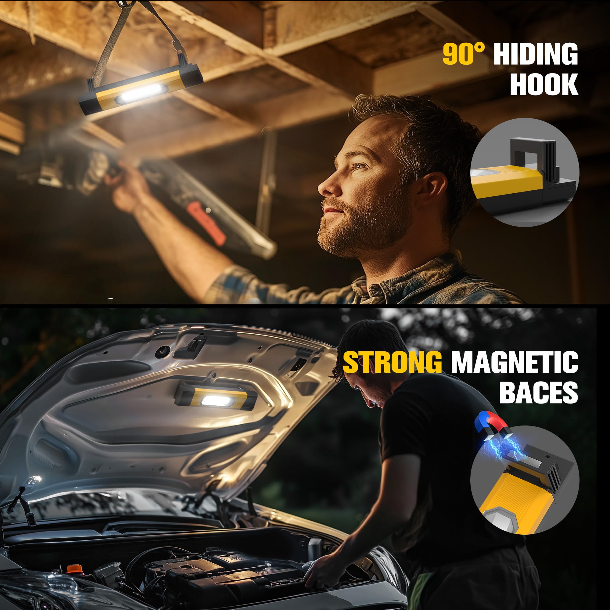 Yzoni 2800Lm Led Work Light, Underhood Work Light With 4400Mah Rechargeable & Magnetic Base, 360Rotating Portable Handheld Mecha