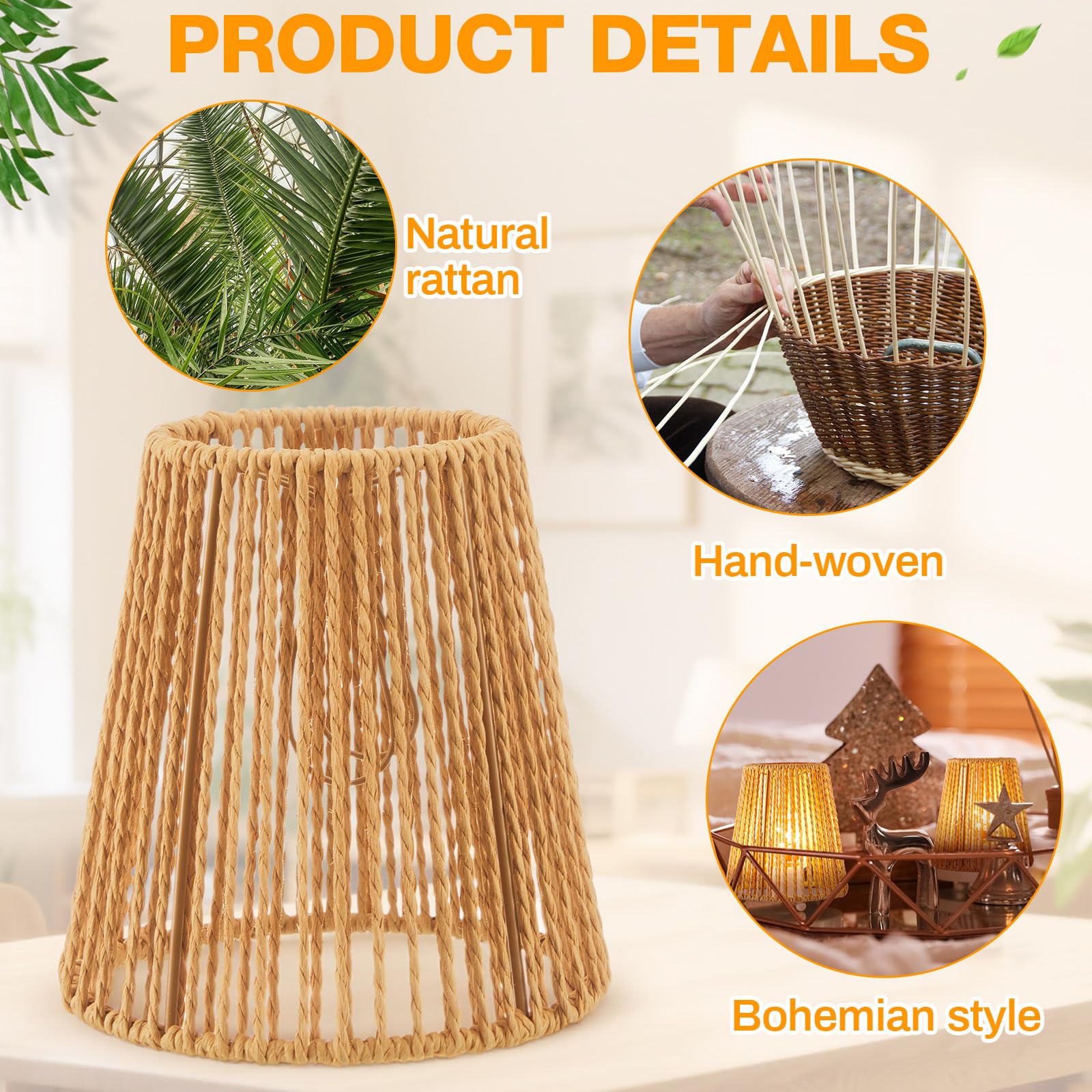 Riakrum 6 Pcs Chandelier Lamp Shades Set Small Lamp Shade for Pendant Wall Ceiling Lights Candle Bulbs Clip on Fitter Lampshade(