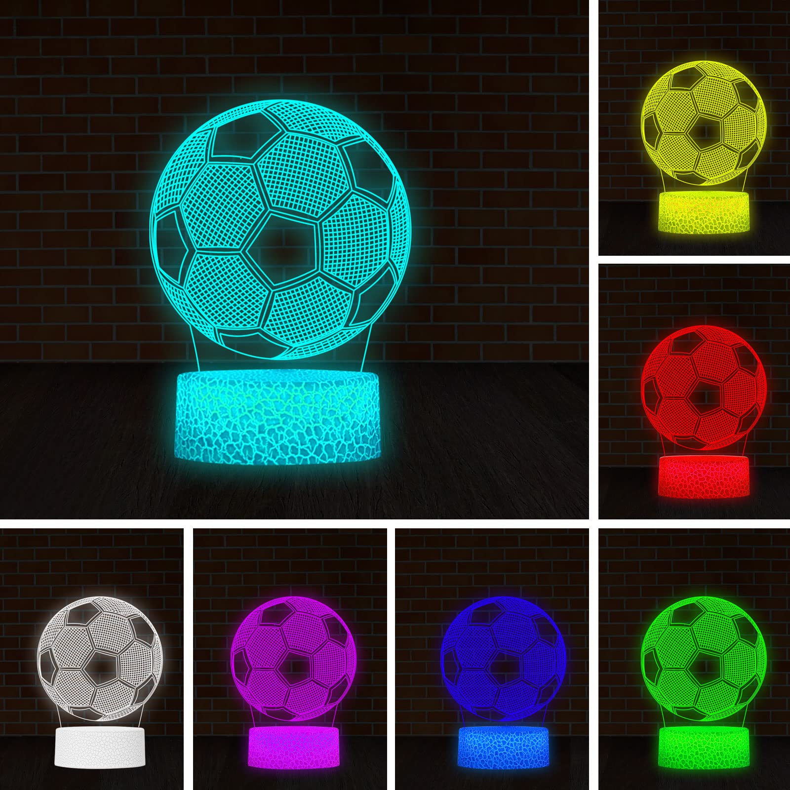 SHANJIANKE Soccer 3D Illusion lamp Touch Control - 7 Colors Auto Gradient Night Light,Kids Night Light Suitable for Home Outdoor