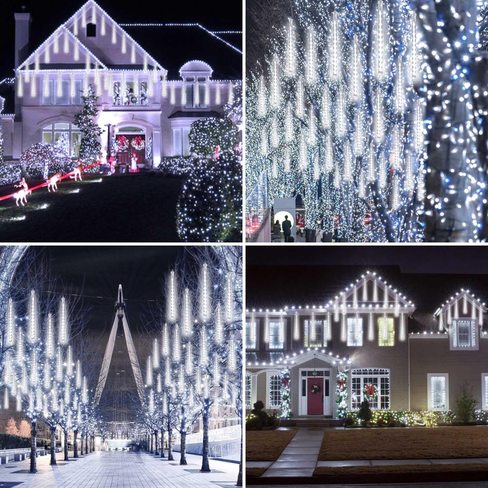 YIQU 2-Pack Meteor Shower Christmas Lights, Waterproof 16 Tubes, 384 LEDs, Cool White Outdoor Decorations