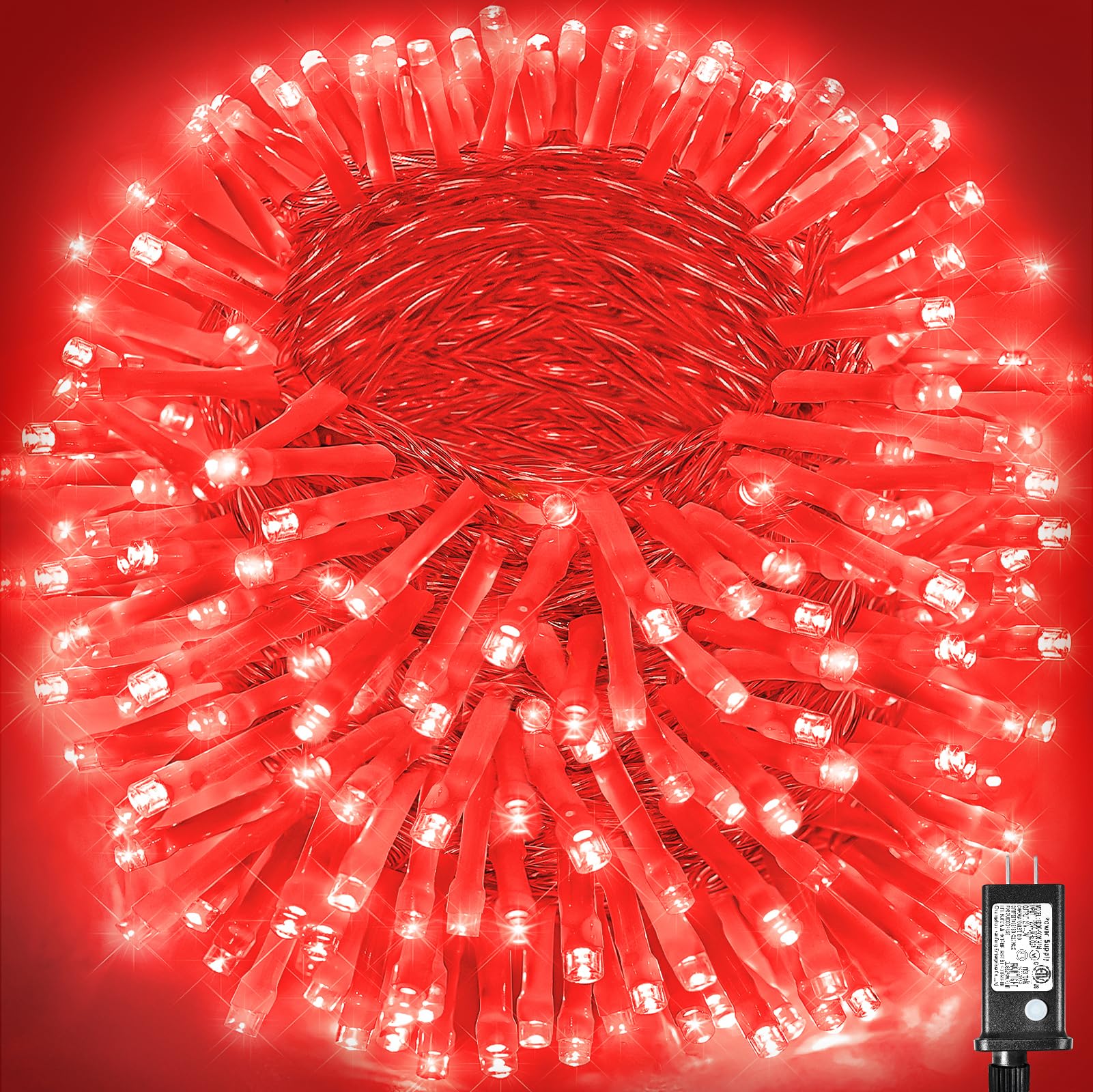 500 LED Red Christmas Lights, 165ft Red String Lights 8 Modes Clear Wire, Connectable Waterproof Plug in Red Twinkle Lights for 