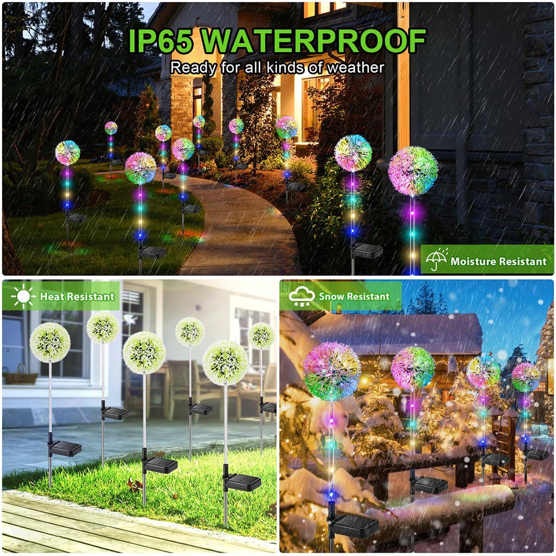 BONLION Solar Dandelion Lights Outdoor - 6 Pack Colorful Waterproof Garden Decor - Model TFL017
