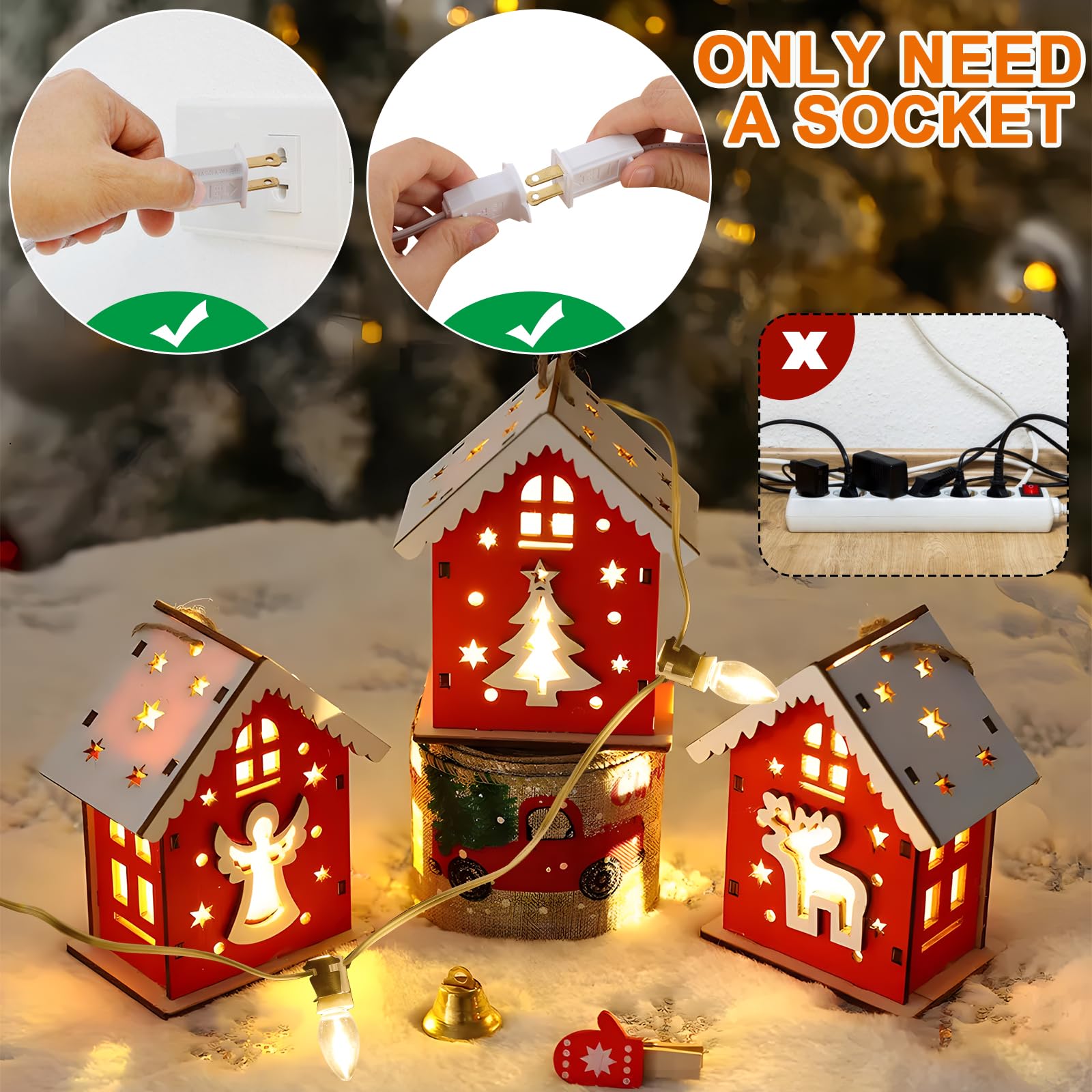 Methuker Christmas Village Lights - 4 LED Warm White Bulbs, C7-1 Model, Holiday Decoration for Xmas Village and Pumpkin Crafts