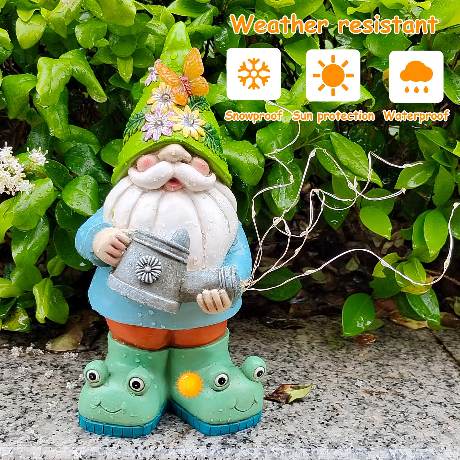 Vcdsoy Solar Watering Can Gnome With 5 Strings Light Waterproof-Funny Gnome Gifts For Mom Women Solar Outdoor Led Lights Resin G