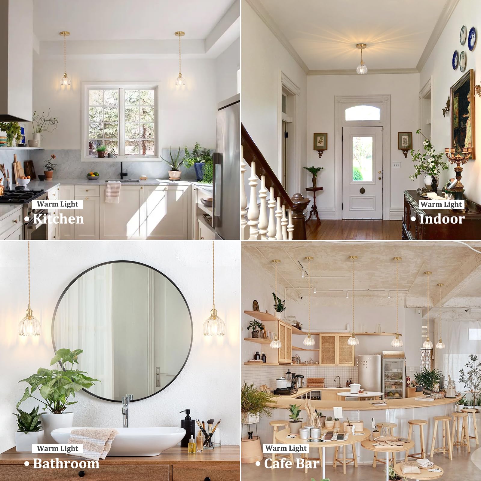 Shenmoyl Mini Pendant Light 2 Pack With Clear Tulip Glass Lmapshade, Brass Vintage Pendant Light Adjustable Hanging Light For Ki