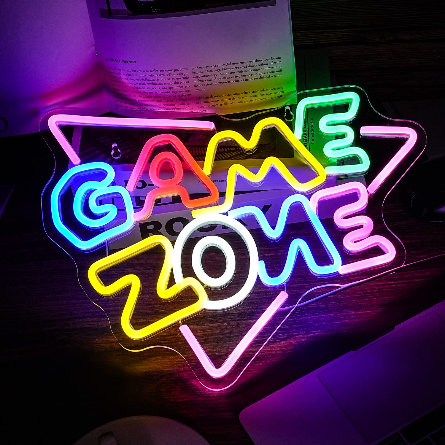 LISIGNVE Game Zone Neon Sign LED Light, Dimmable USB, 15.4’’x12.6’’, Multicolored Acrylic Wall Decor for Game Room and Bedroom