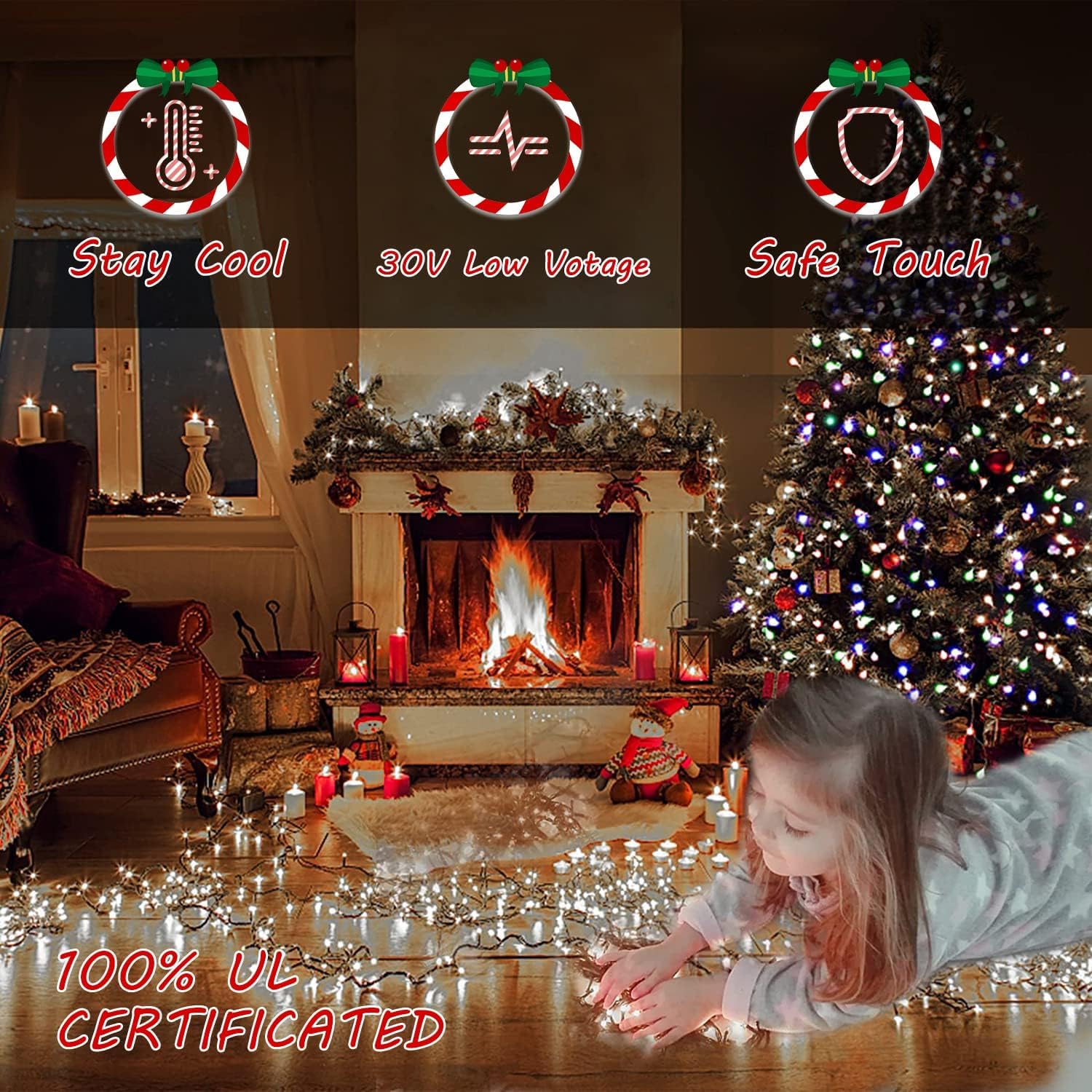 Realization Christmas Lights - 180FT 500 LED Cool White, Waterproof, 8 Modes, UL Certified, Model YLS1000WD01