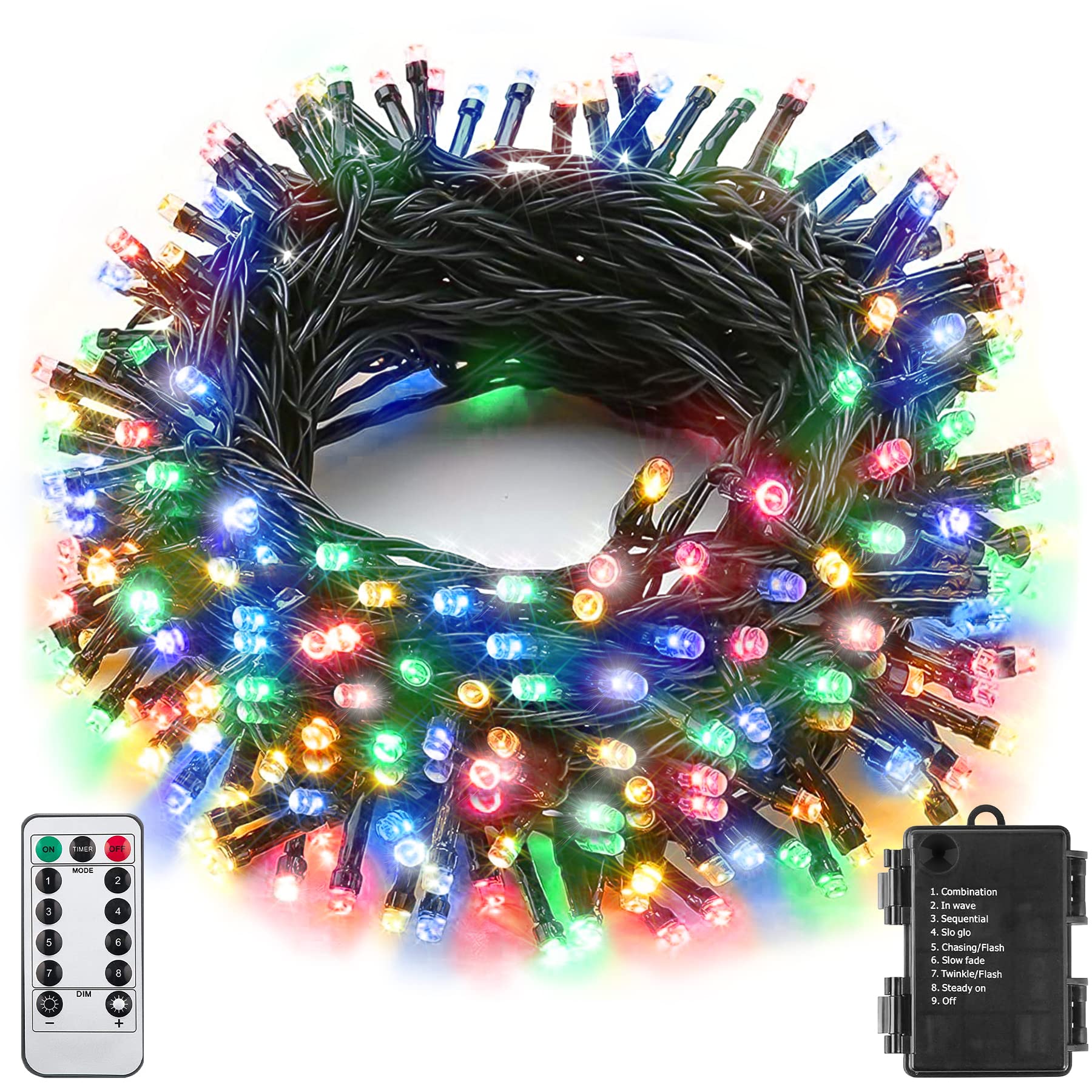 Sukesou Battery String Lights Outdoor 33Ft 100 Led Fairy Lights For Indoor Outdoor Waterproof With Remote Timer 8Modes Battery Operated Christmas Lights For Outside Party Garden Christmas Tree Décor