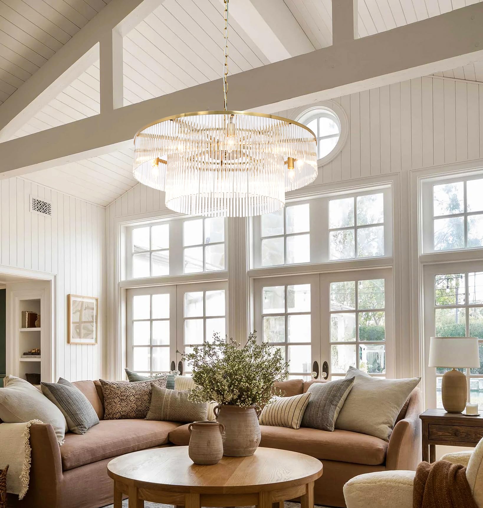 Akeelighting Contemporary Brass Dining Room Chandelier 2 Tier Crystal Glass Chandeliers Lighting Light Fixture Ceiling Entryway