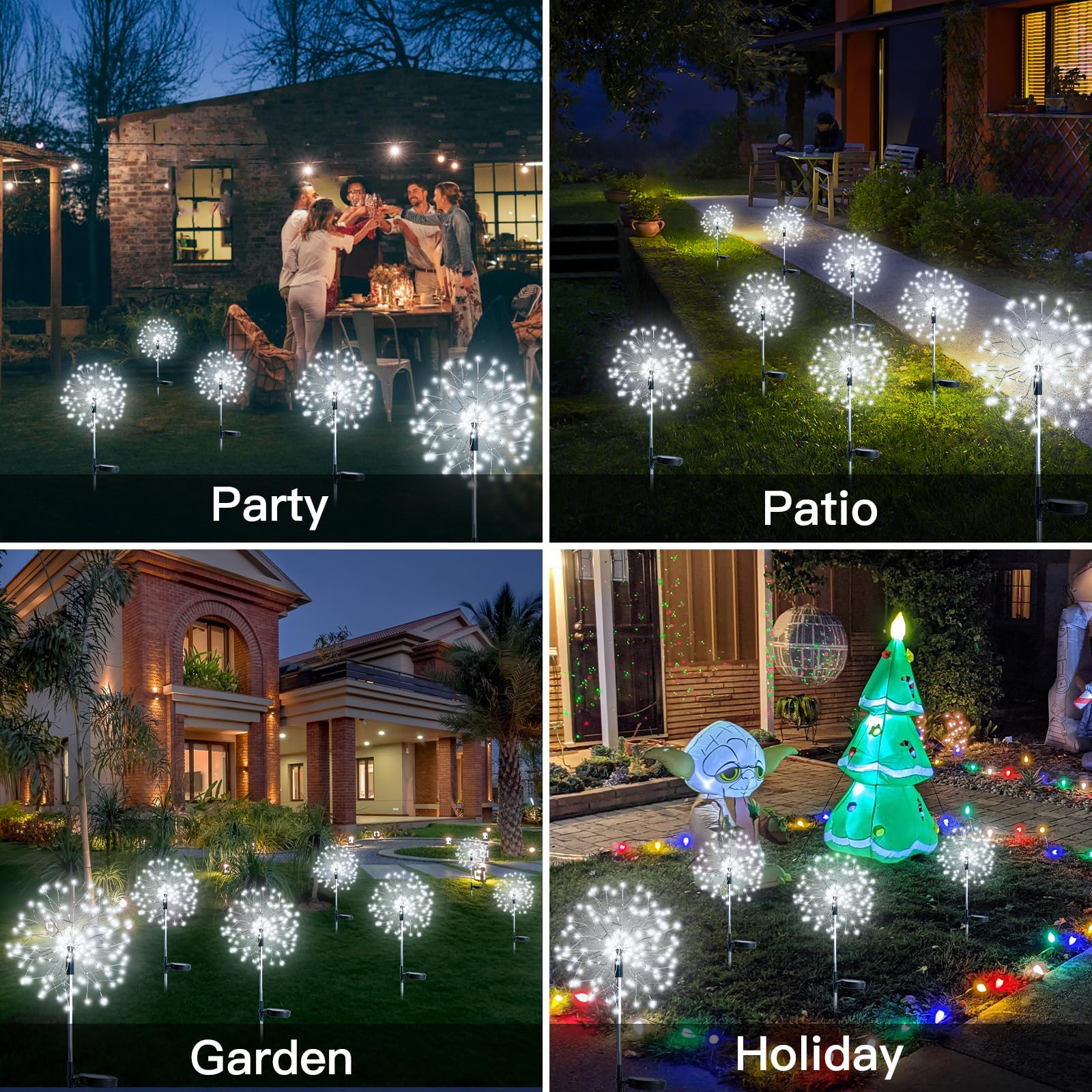 SUDDUS Solar Garden Lights, 150LED Firework Lights, 2 Pack, Waterproof, White