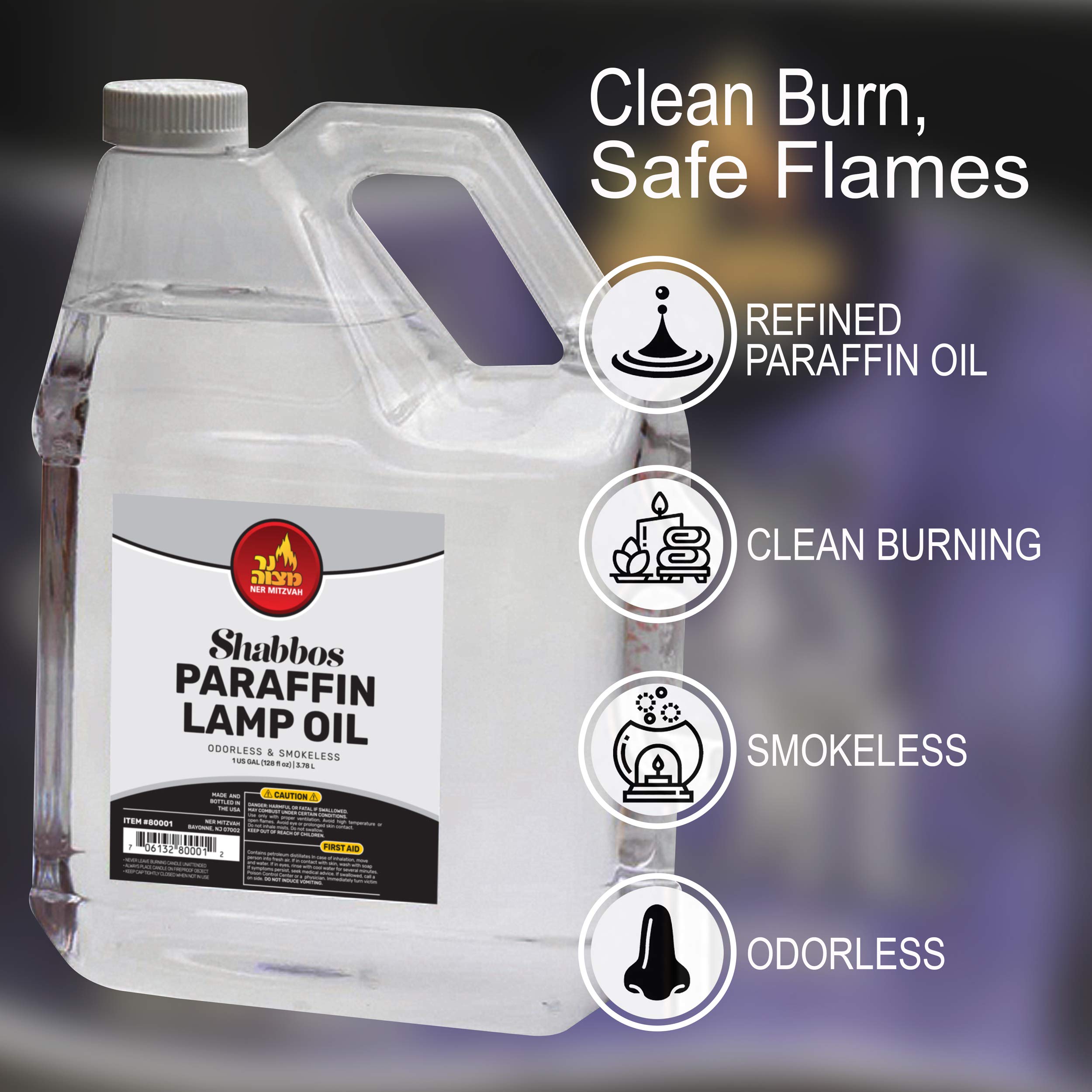 Ner Mitzvah 1 Gallon Clear Paraffin Lamp Oil - Odorless, Smokeless, Clean Burning Fuel for Indoor & Outdoor Use