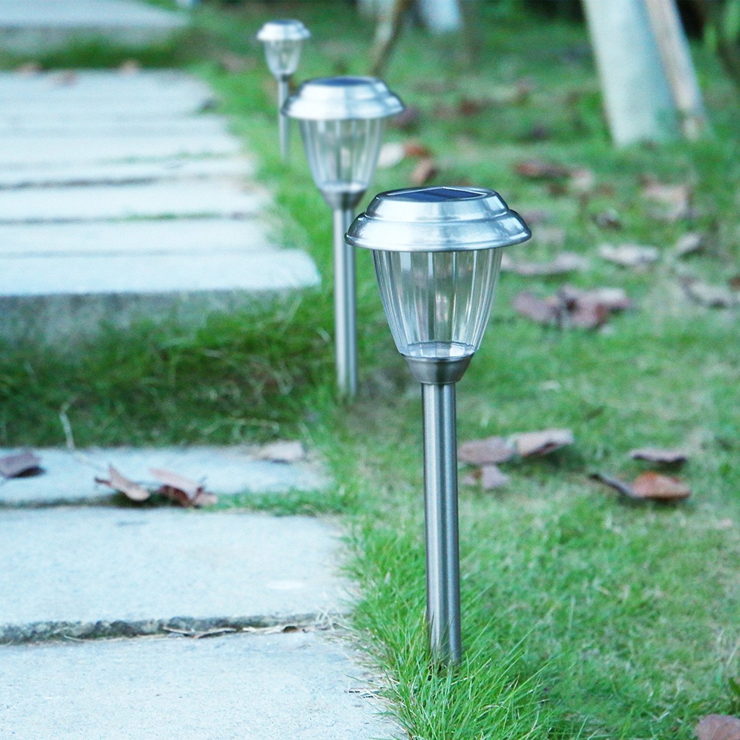 voona Solar LED Outdoor Lights 8-Pack, Stainless Steel, Silver, Model JJBH0003, Ideal for Pathway, Patio, Yard, and Garden