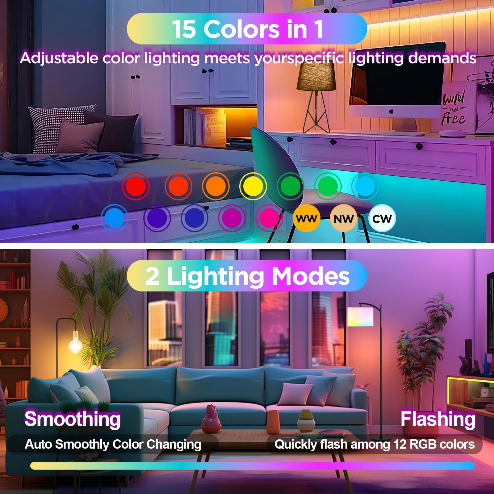 Yochoice E12 Rechargeable LED Light Bulb 4-Pack, Dimmable, 15 Colors, Remote Control, Wireless, White, Model B3