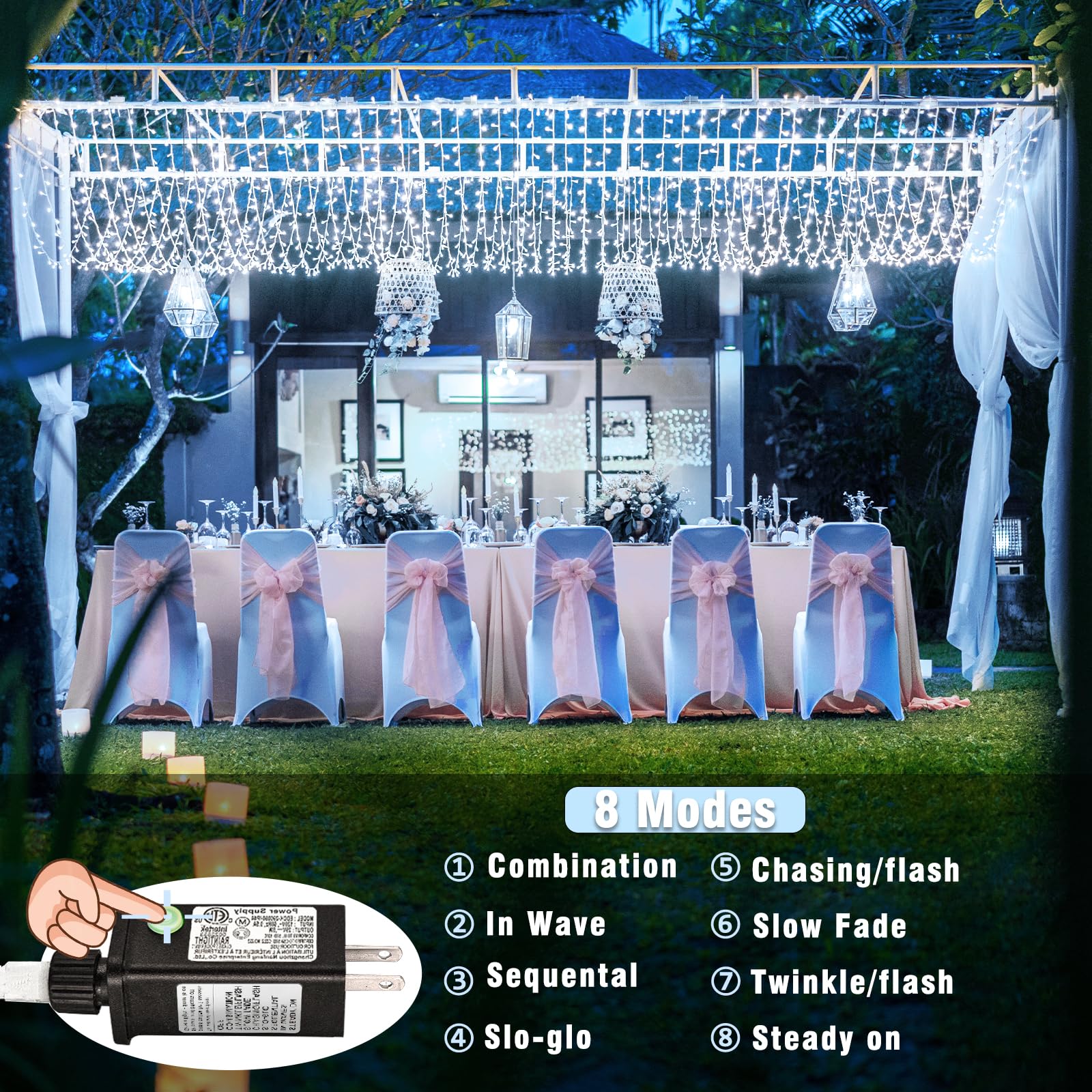 99Ft 300 Led String Lights Indoor - White Christmas Lights Outdoor Waterproof Clear Wire, 8 Modes Connectable Twinkle Fairy Stri