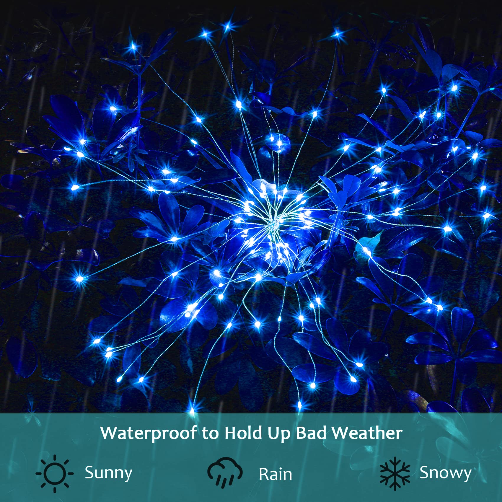 Jjgoo Solar Garden Lights Solar Firework Lights, 2 Pack 120 Leds 2 Lighting Modes Solar Lights Outdoor Waterproof For Garden Patio Walkway Pathway Party Wedding Christmas Decorative - Blue