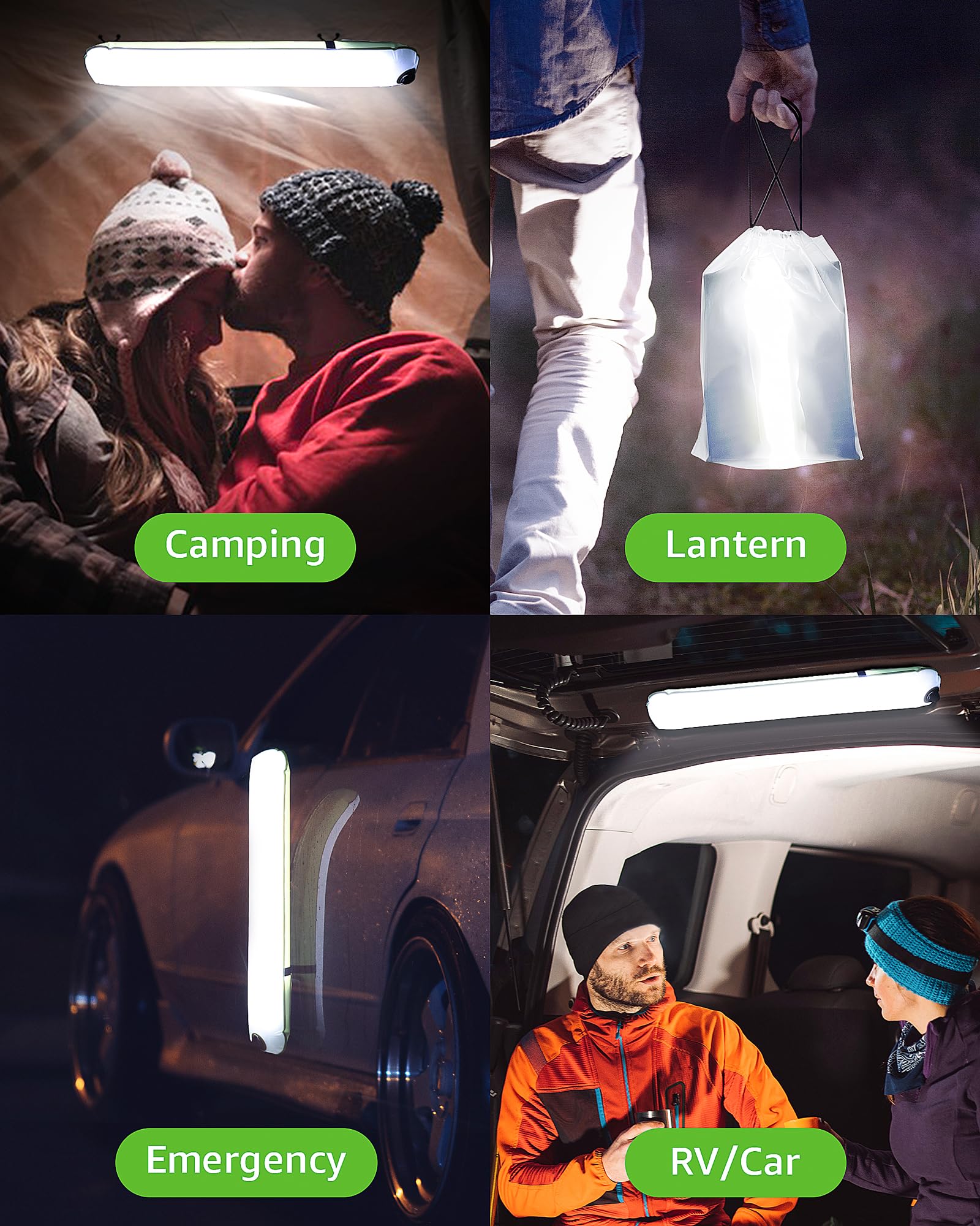 BILTRTE Solar Camping Lantern, Rechargeable & Waterproof LED Lights, 4 Modes, 24in, 2 Pack, Green, Model S60