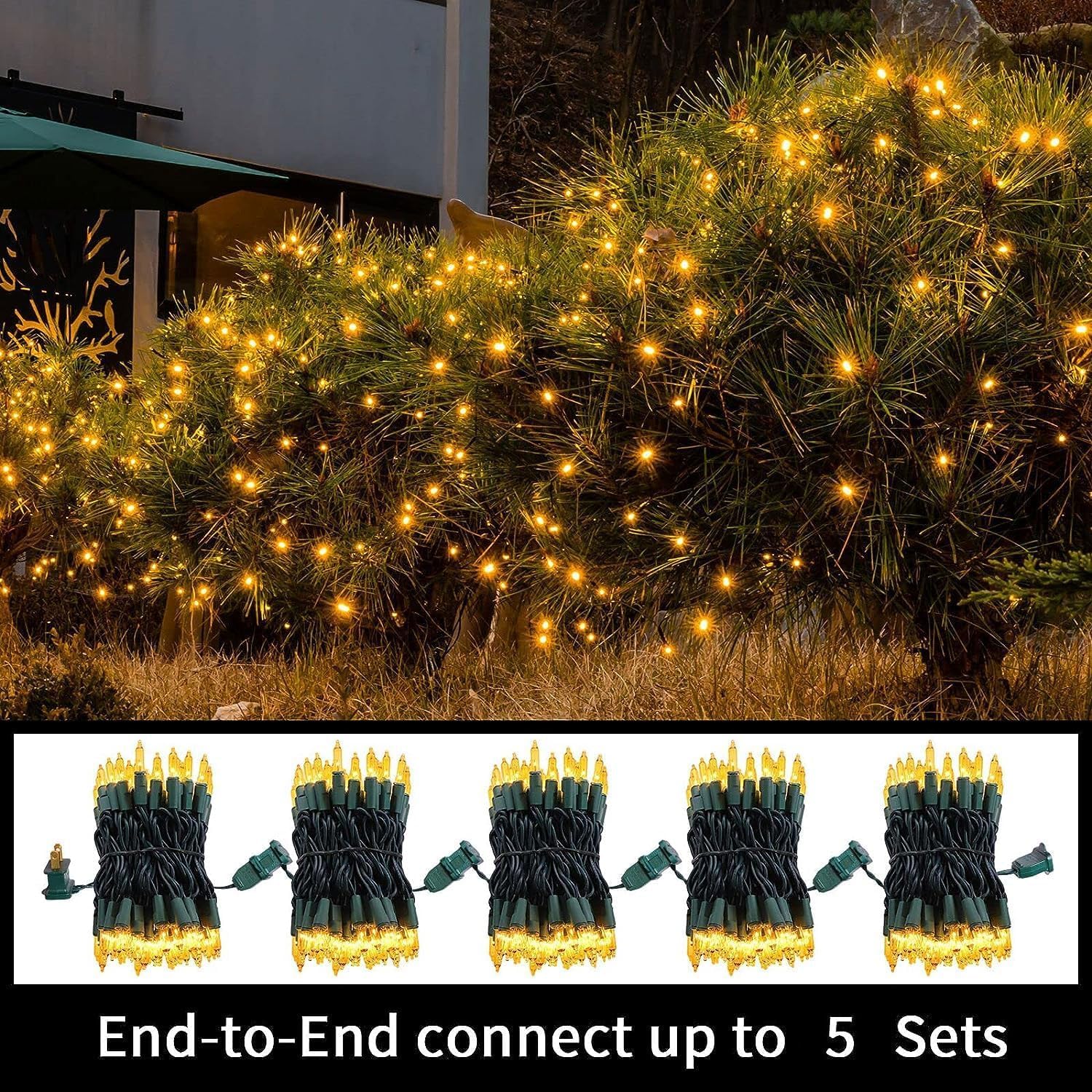 Lamphome Christmas Lights 100 Count Mini Yellow Lights 20Ft Green Wire Christmas Tree String Lights Set For Outdoor Indoor Christmas Decorations Wedding Decorations Valentines Day Decor