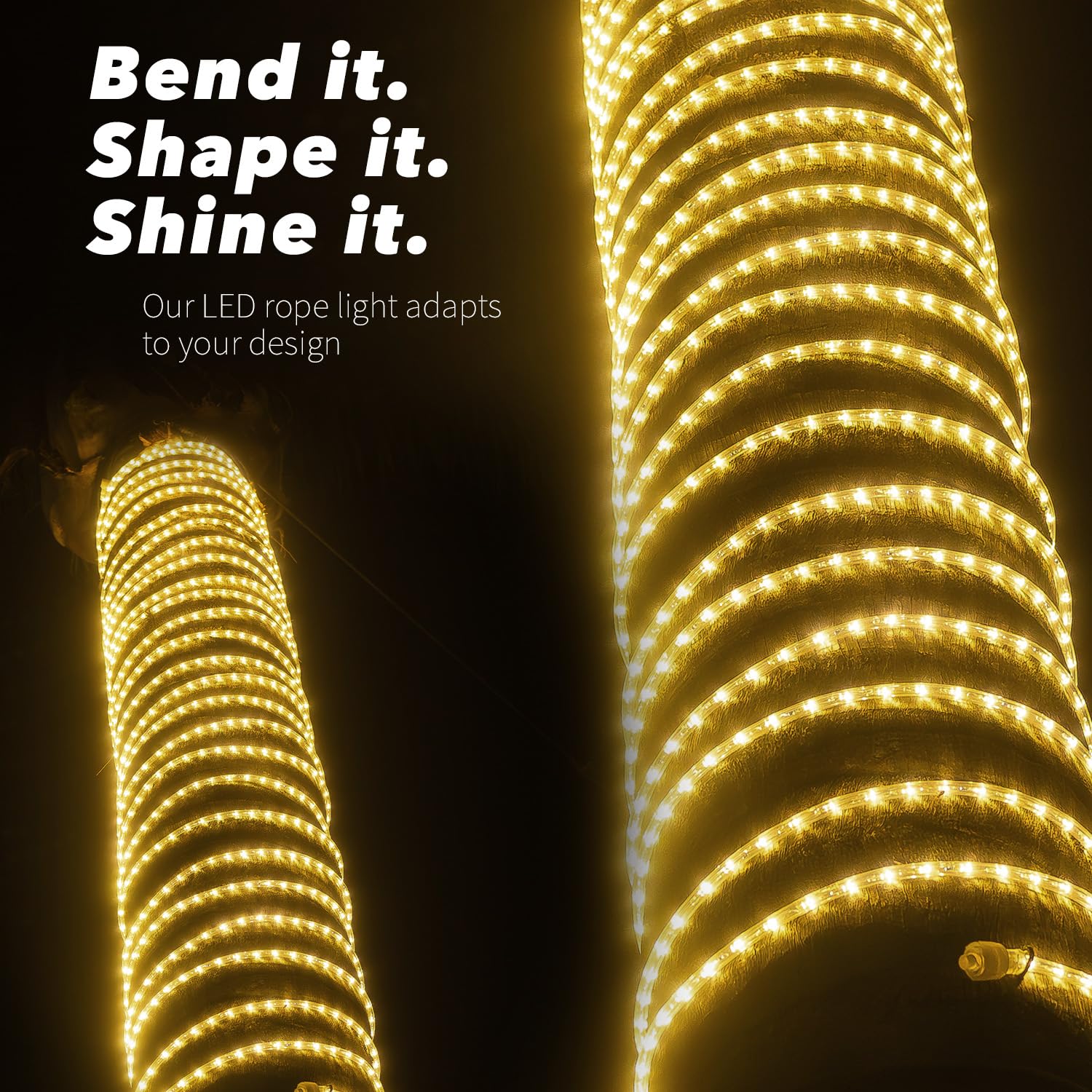 Wyzworks 3312Leds 300Ft Led Outside Rope Lights, Outdoor Etl Certified Waterproof Permanent 360 Degree Light Emitting, Flexible Tube, Connectable, Christmas Palm Tree Exterior Landscape, Warm White