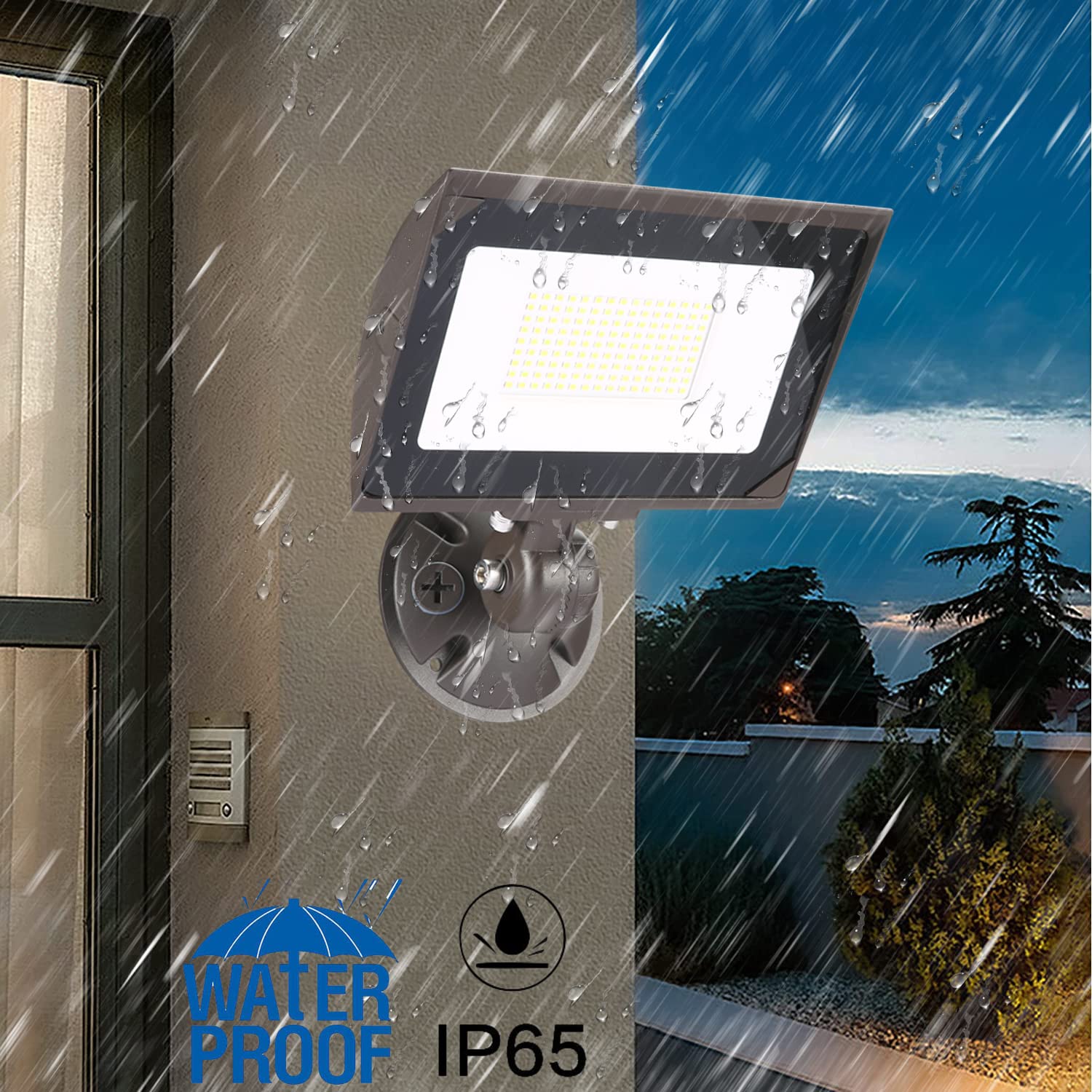 Eccfutll 80W Outdoor Led Flood Light With 1/2" Knuckle Mount (Plate Included), 5000K Daylight 9600Lm 120V, Ul Waterproof Led Security Flood Lighting