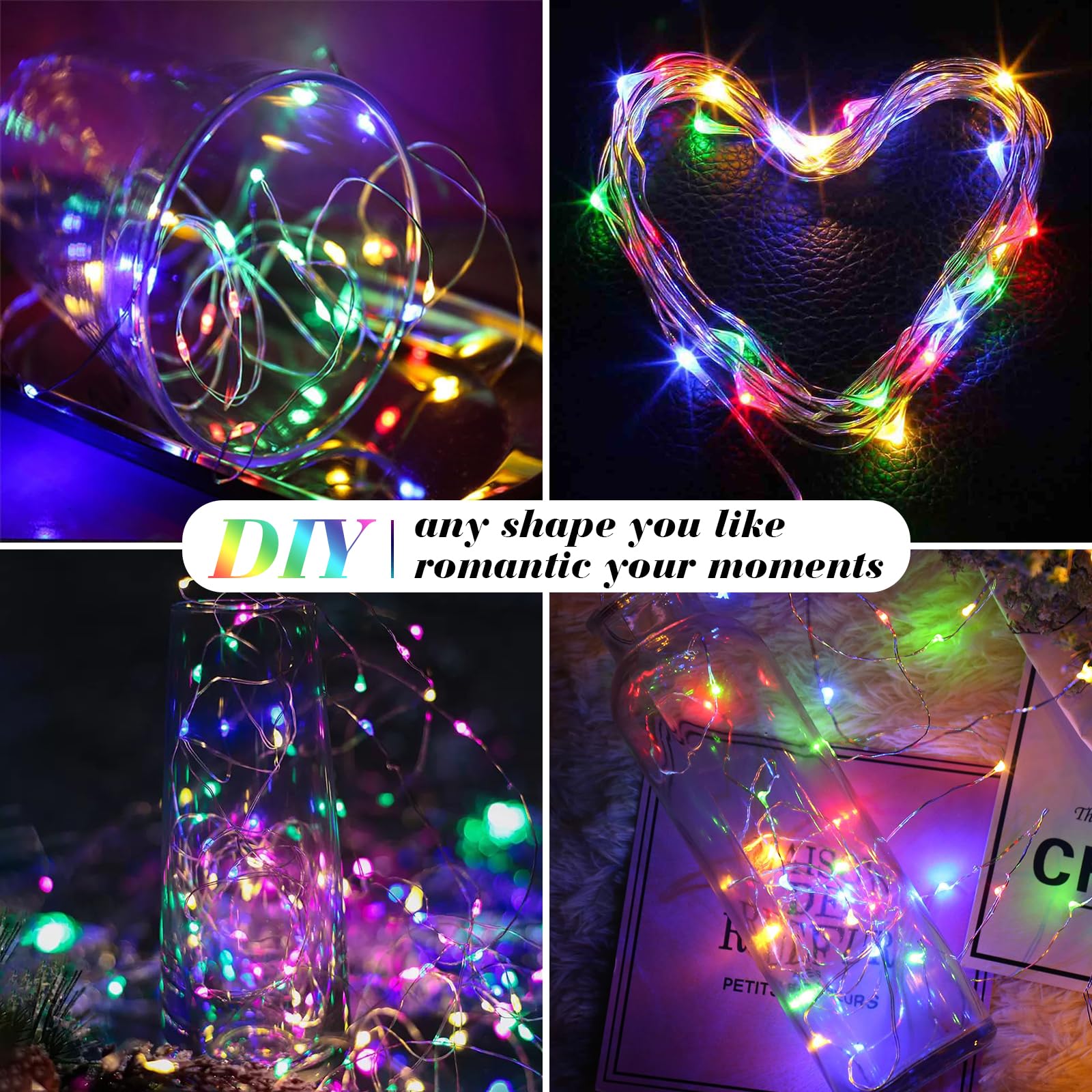 24 Pack Fairy Lights Battery Operated, String Lights Battery Powered 7Ft 20 Led Fairy Lights Copper Wire Twinkle Lights For Diy, Parties, Wedding, Bedroom, Christmas Decoration(Multi-Colored, 24)