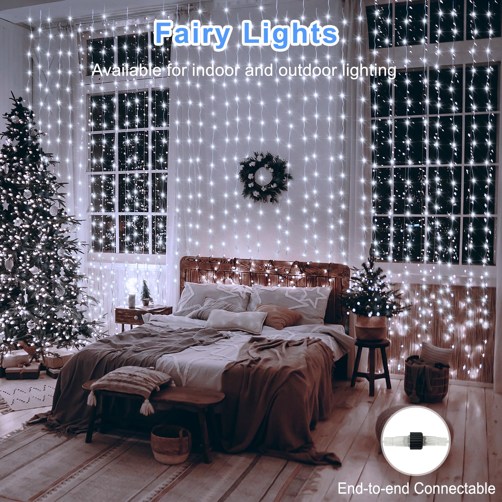 echosari 20Ft x 10Ft Curtain Lights, 600 LED Dual Color Waterproof with Remote, Cool White & Multicolor, Model DMO-300