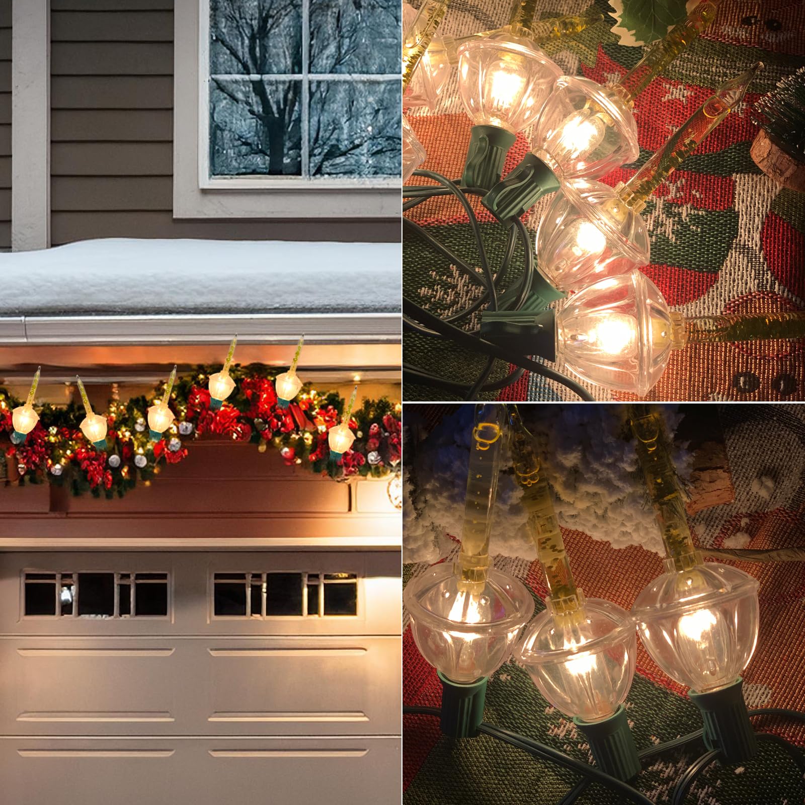 Romasaty Christmas Bubble Lights - 4 Pack Clear Gold Glitter C7/E12 Bulbs for Holiday Tree Decoration