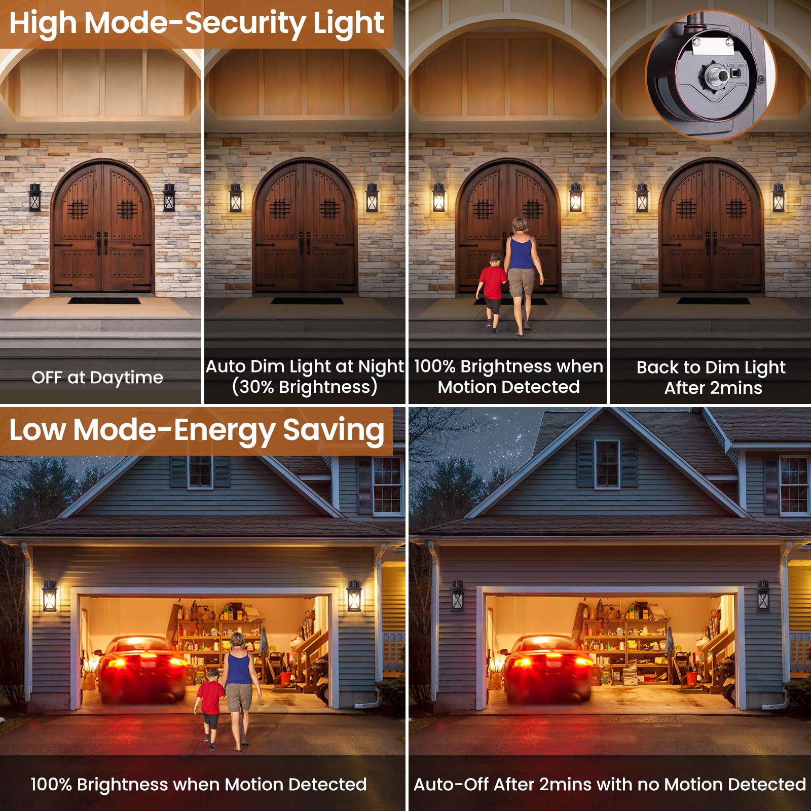Motion Sensor Outdoor Lights Wall Mount, 2 Packs Brown Dusk To Dawn Waterproof Outside Wall Lights For House, 100% Anti-Rust Alu
