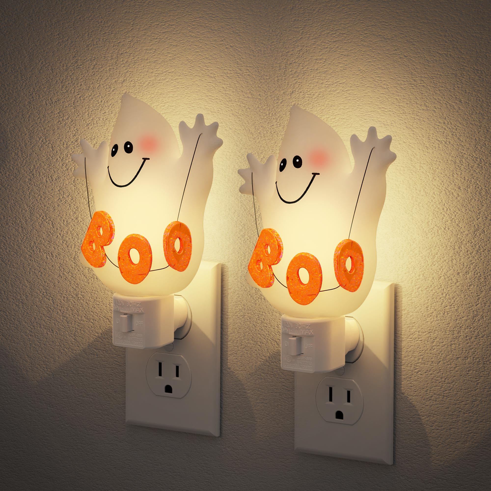 JandCase Halloween Night Light, 2 Pack 3000K Night Lights Plug into Wall,Cute & Funny Ghost Night Light for Kids,Plug in Ghost N