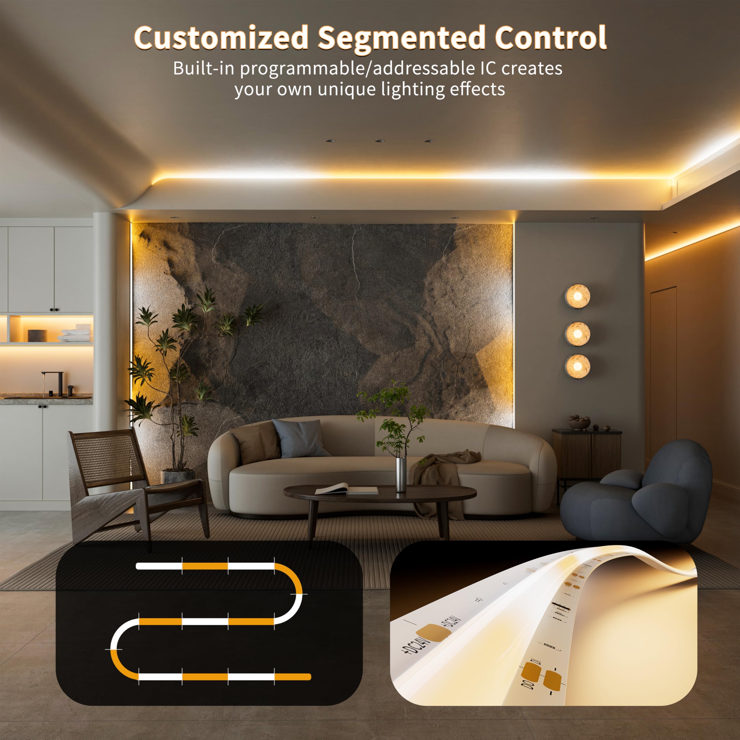 Pautix Cob Led Strip Lights Addressable 2700K-6500K Chasing White Light Cct Smart Ic Tunable Tape Lights 32.8Ft Super Bright Dimmable Alexa Voice Control For Under Cabinet Bedroom Kitchen Diy Lighting