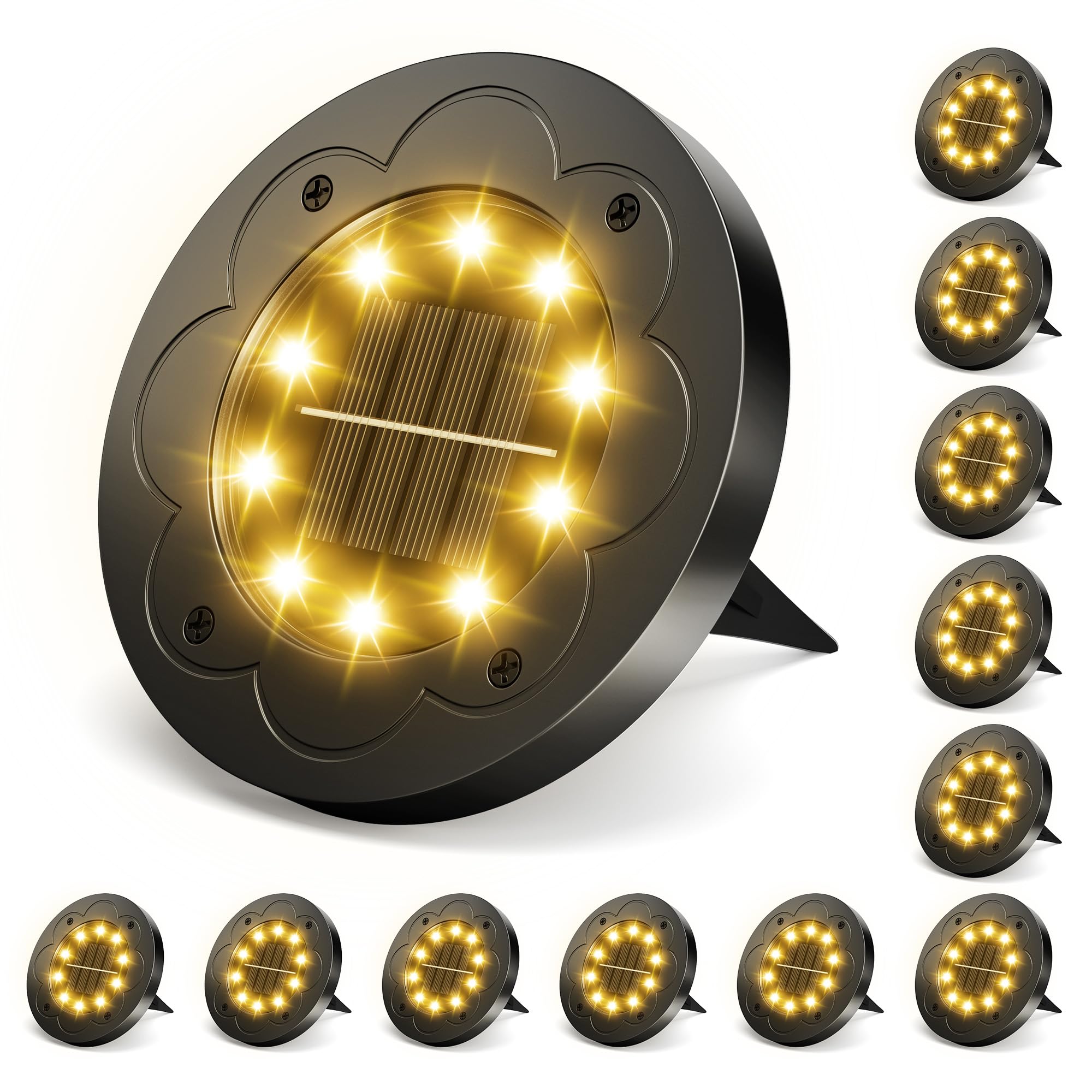 Brightown Solar In-Ground Lights, 12 Packs, Waterproof, Warm White, Model 12PC-In-Ground-WarmWhite, for Yard and Pathway