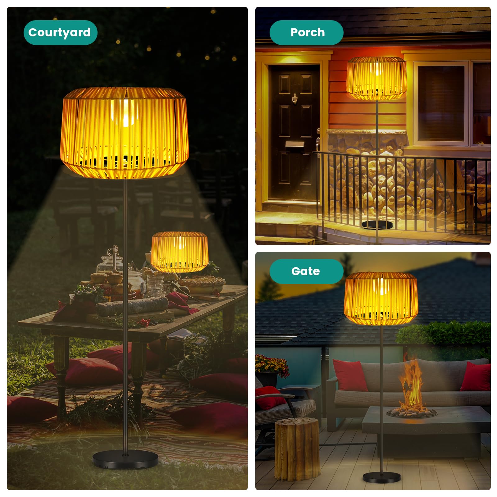 shumi Solar Outdoor Floor Lamp, Waterproof Rattan Design for Patio, Brown, Model HST1223