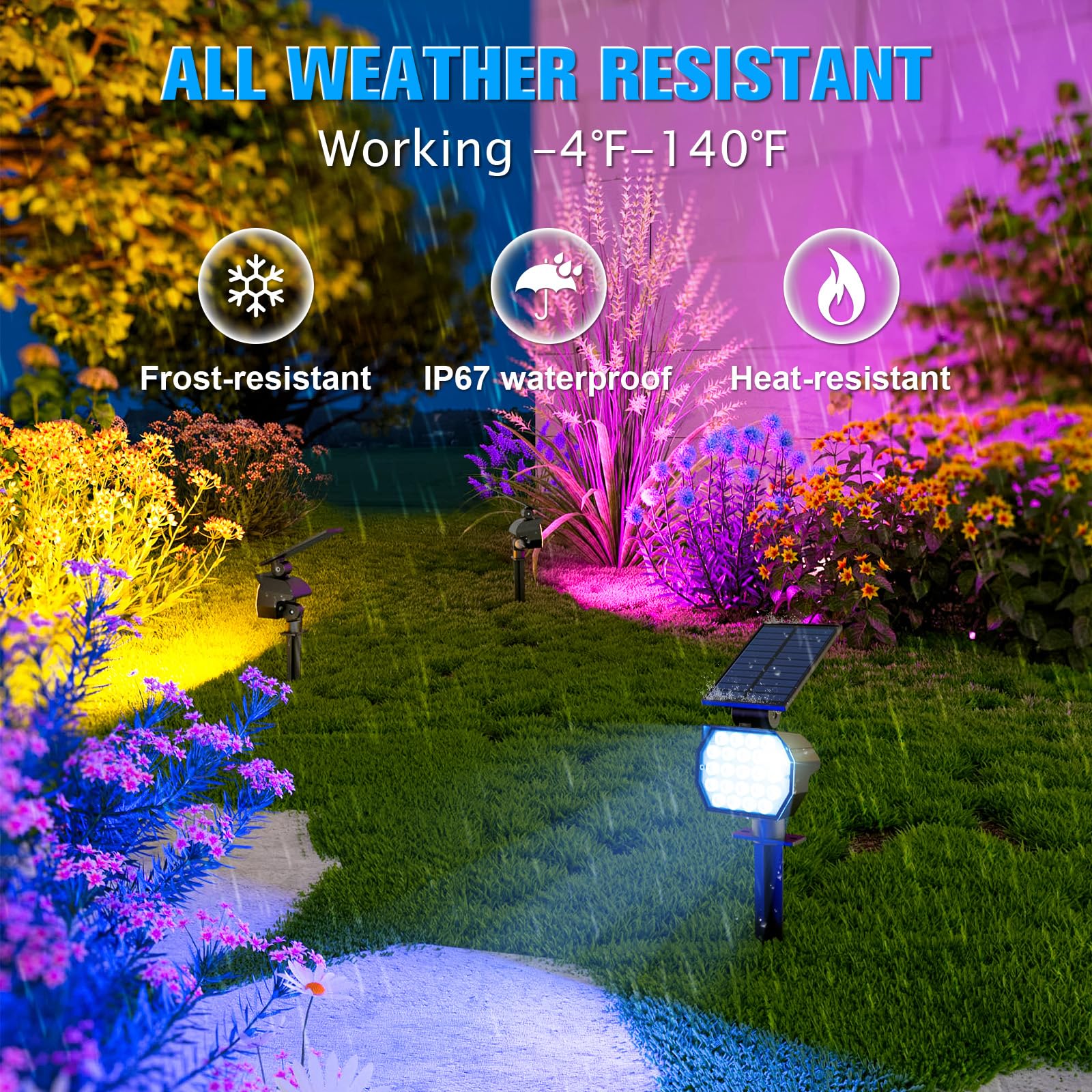 NIORSUN Solar Color Changing Landscape Spotlights, IP67 Waterproof, 7 Lighting Modes, 4 Pack, Multicolor, Model TBD60-Warm12