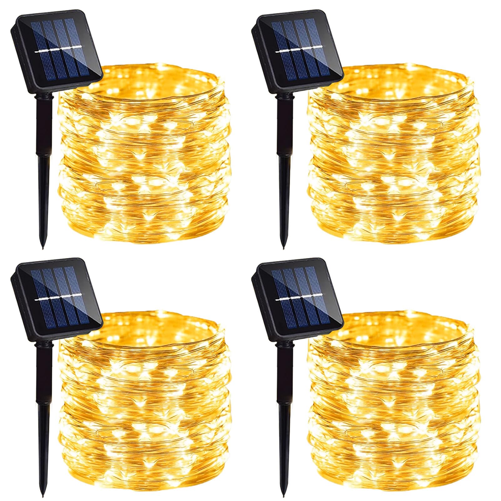 4 Pack Solar Fairy Lights 131.2Ft 400 LED, Outdoor Twinkle Light with 8 Modes, Waterproof Silver Wire String Lights for Garden P