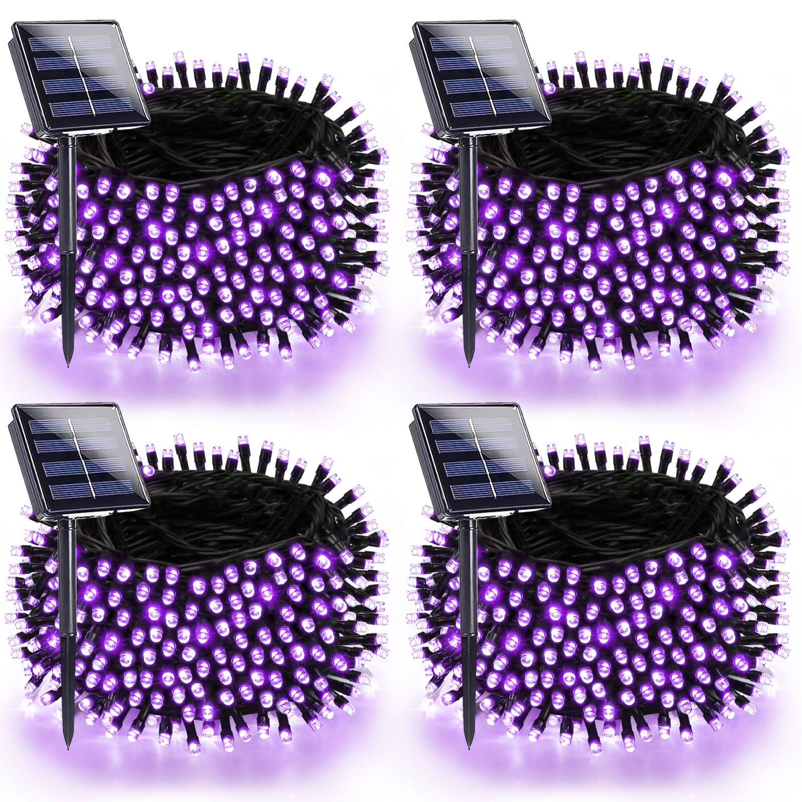 SANJICHA 4 Pack Solar String Lights, 320 LED, 180FT, Waterproof, Purple, 8 Modes, for Halloween Decorations