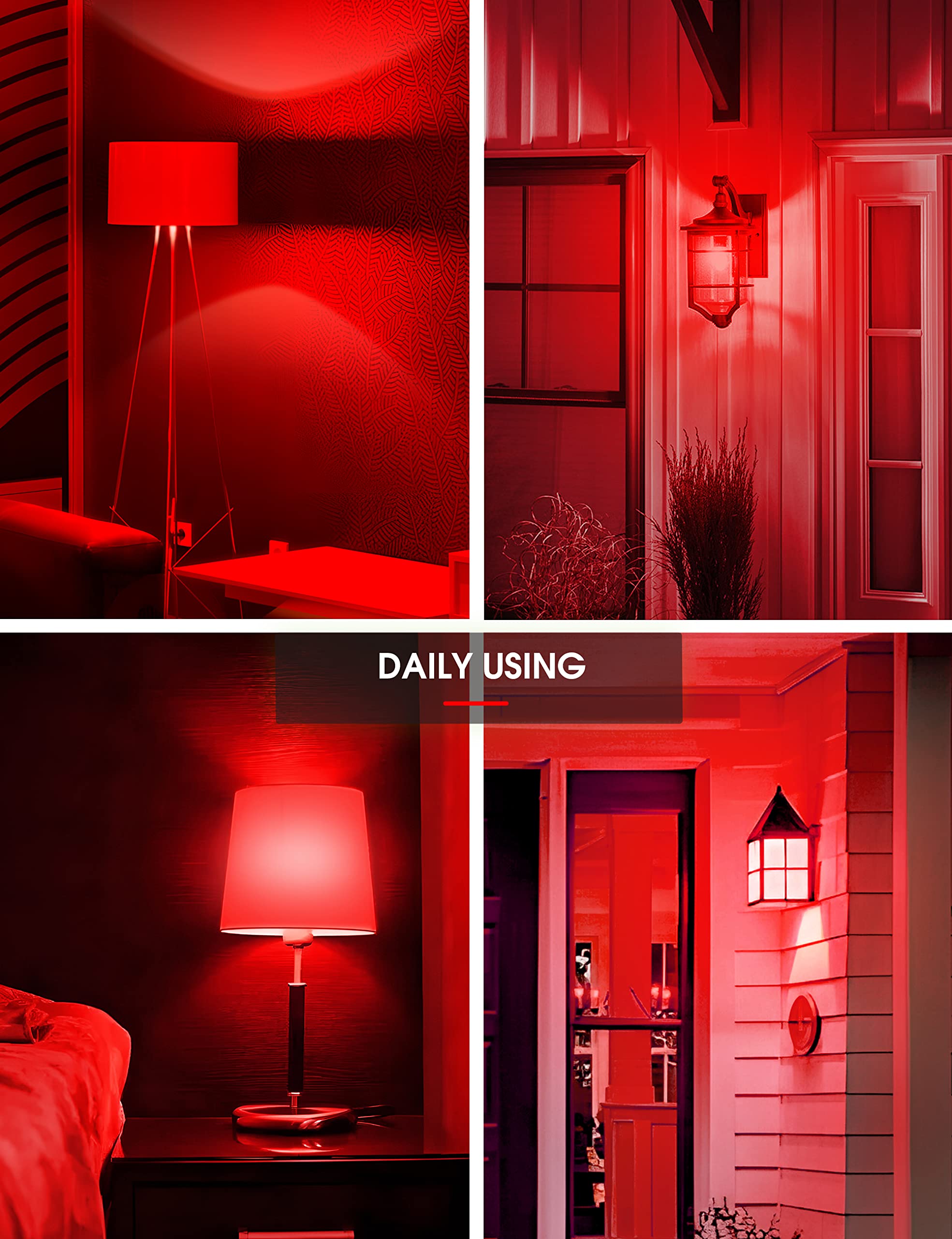 L Lohas Led Red A19 Light Bulbs, 9W (60W Equivalent), E26 Base, Non-Dim, 4 Pack, Indoor Christmas Decor