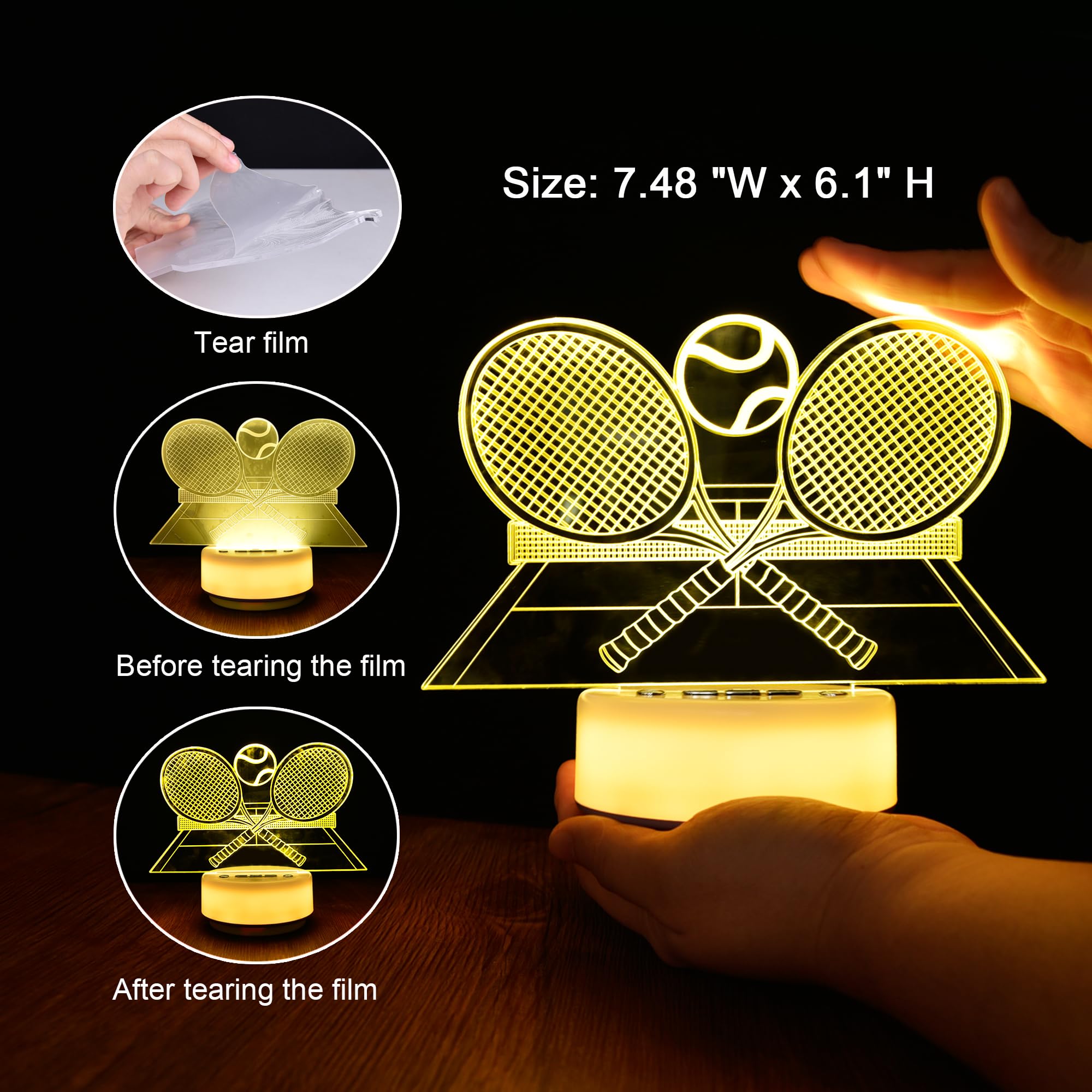 Childrenlive Tennis Gifts Night Light 3D Illusion Led Lamp14 Colors Bedroom Sports Decor Lamp with Remote Control/Buttons +Timer