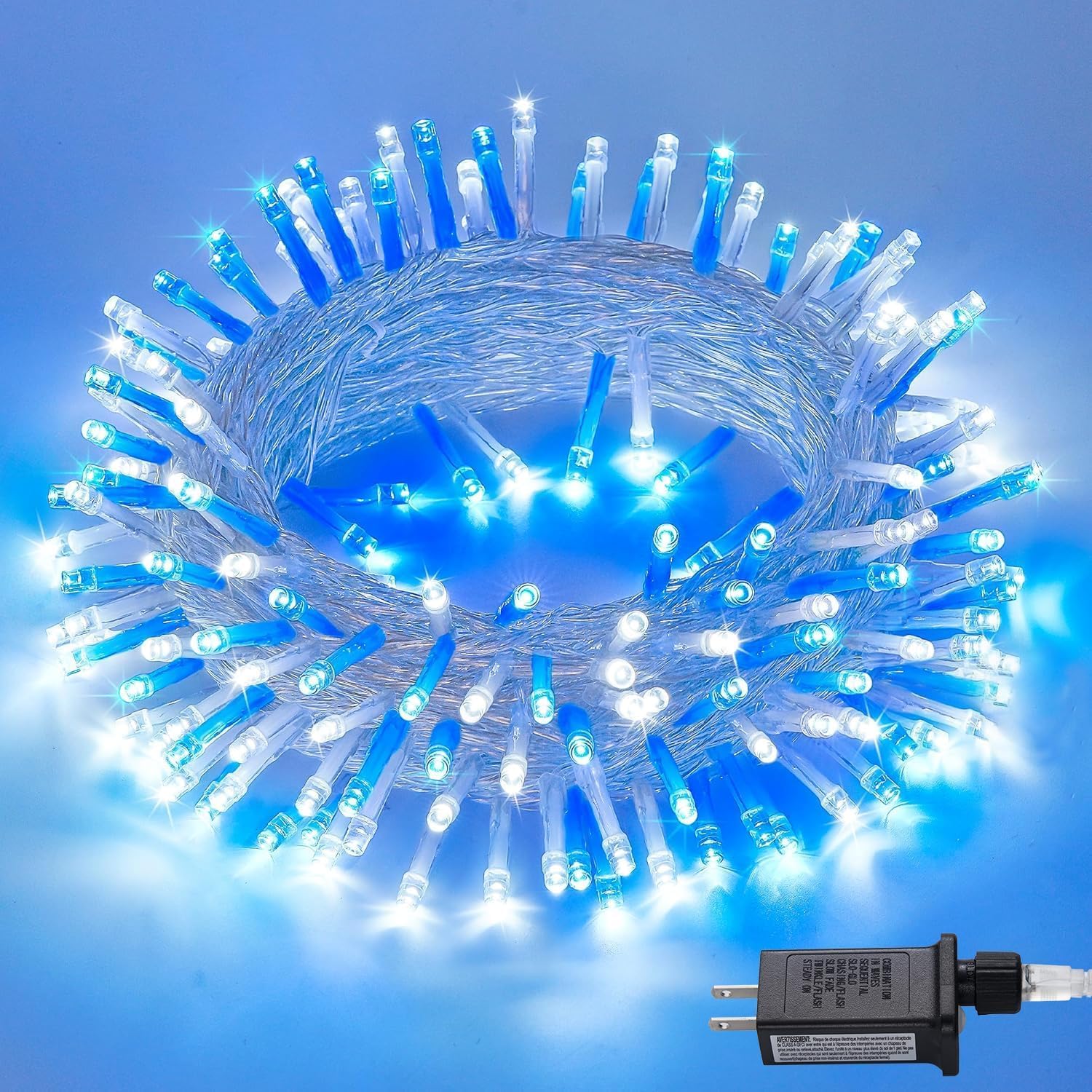 POTIVE LED Outdoor String Lights - 66ft, 200 LED, Blue and White, 8 Modes, Waterproof Christmas Fairy Lights for Party, Wedding, Patio
