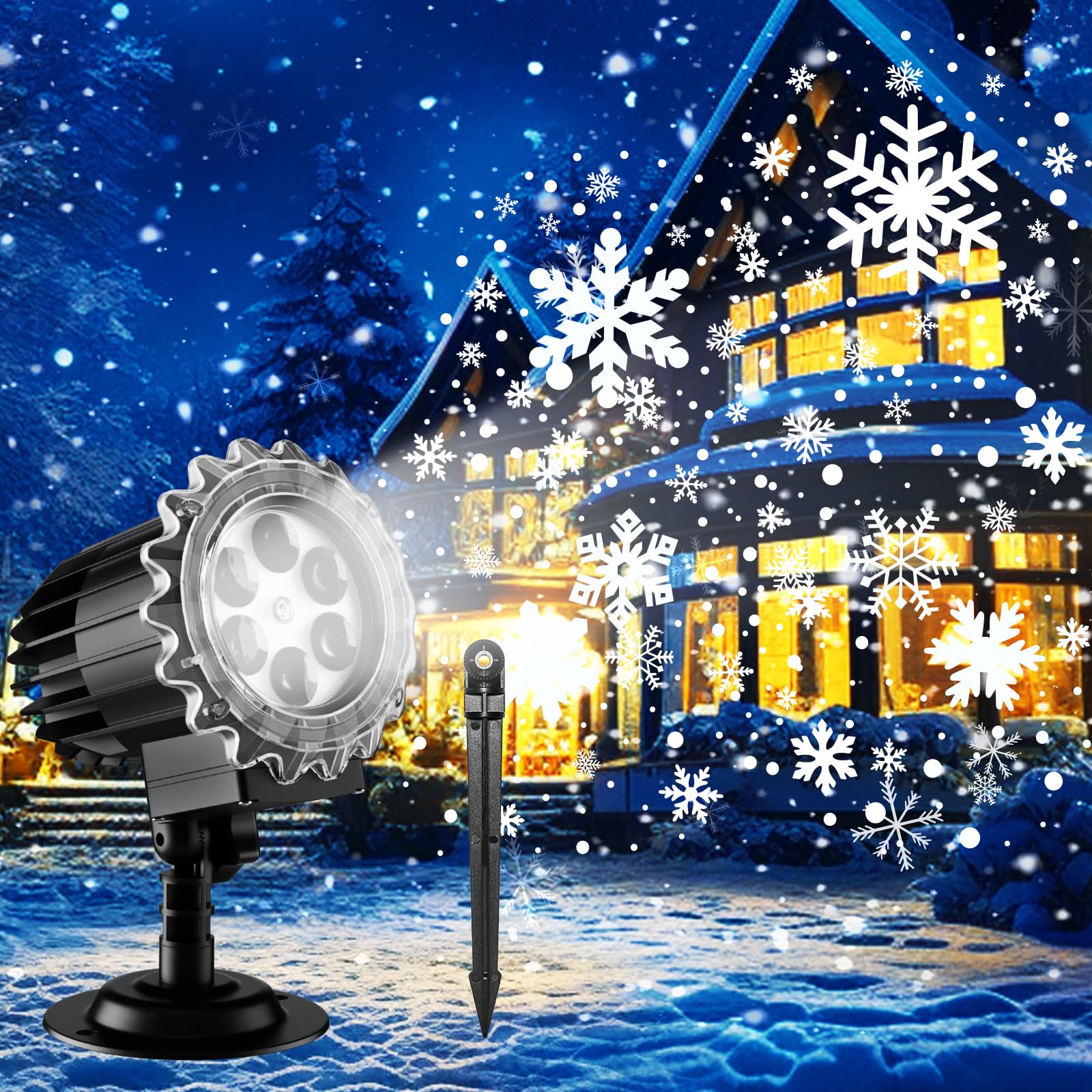 Christmas Snowflake Lights Projector, Upgraded 9W High Brightness LED Christmas Light Projector Outdoor, IP44 Waterproof Holiday