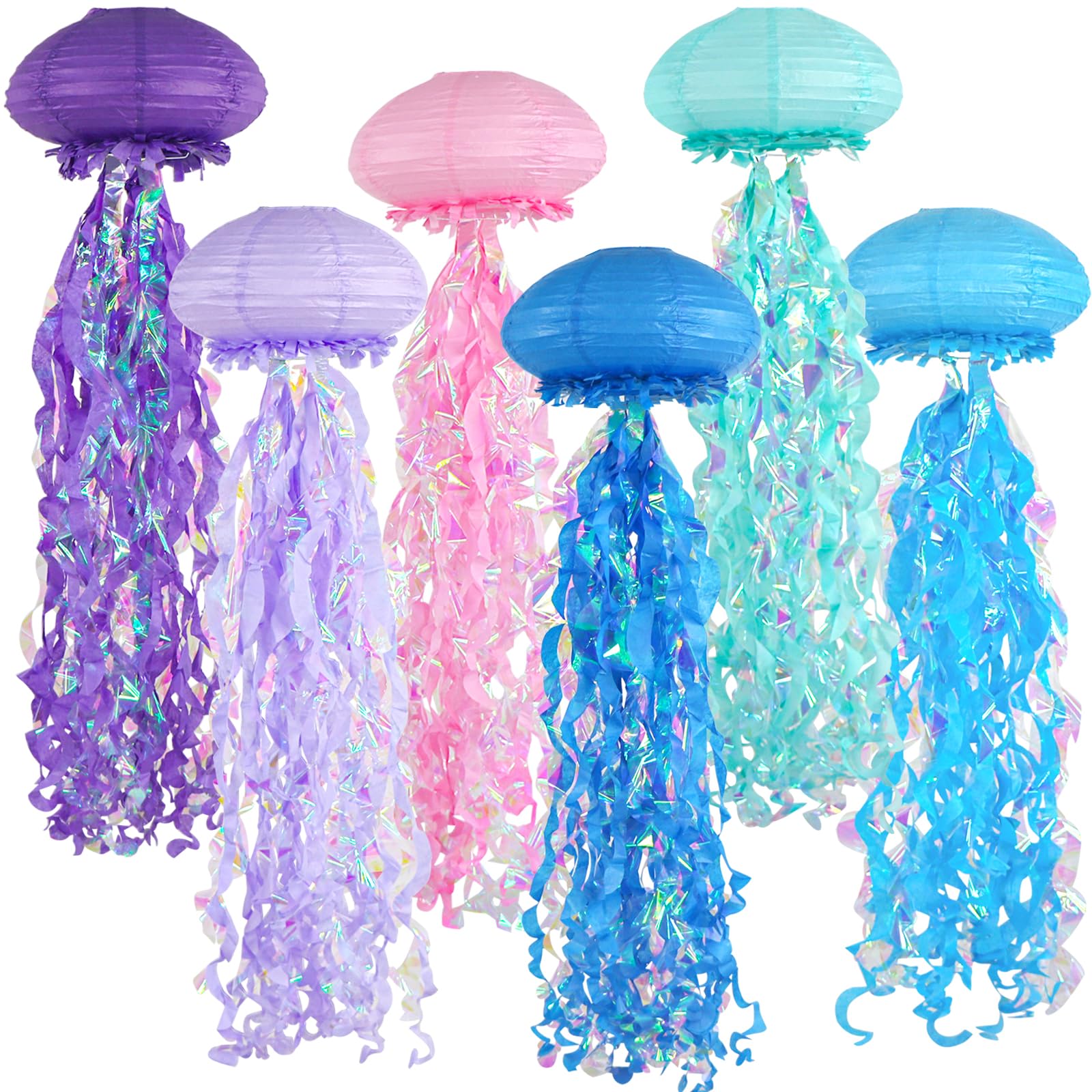 ADLKGG Jellyfish Paper Lanterns, 6PCS Under The Sea Party Decorations, Multi Color
