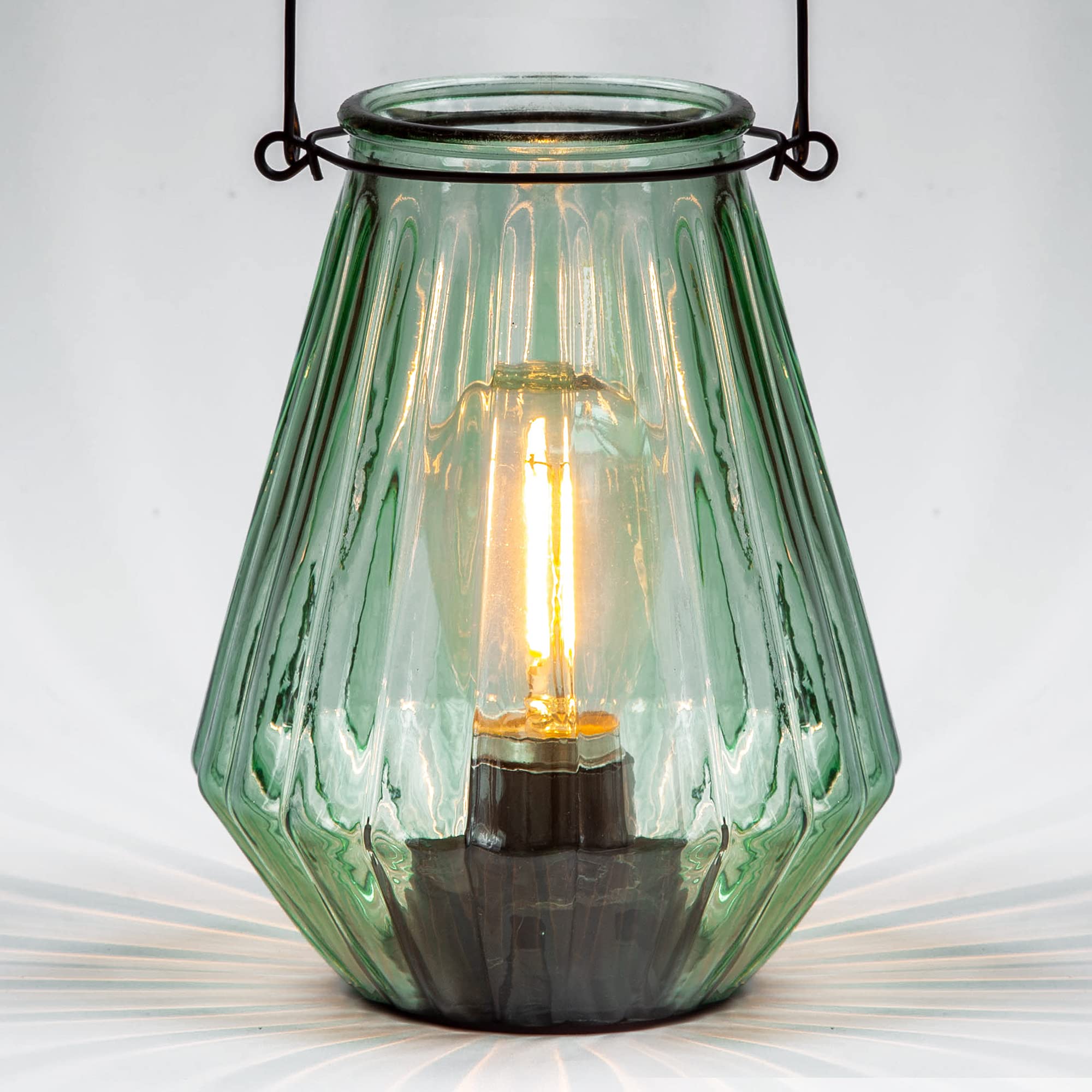 MJ PREMIER Battery Operated LED Lamp - Cordless Vintage Lantern, Light Green, Glass, Ideal for Indoor/Outdoor Decor