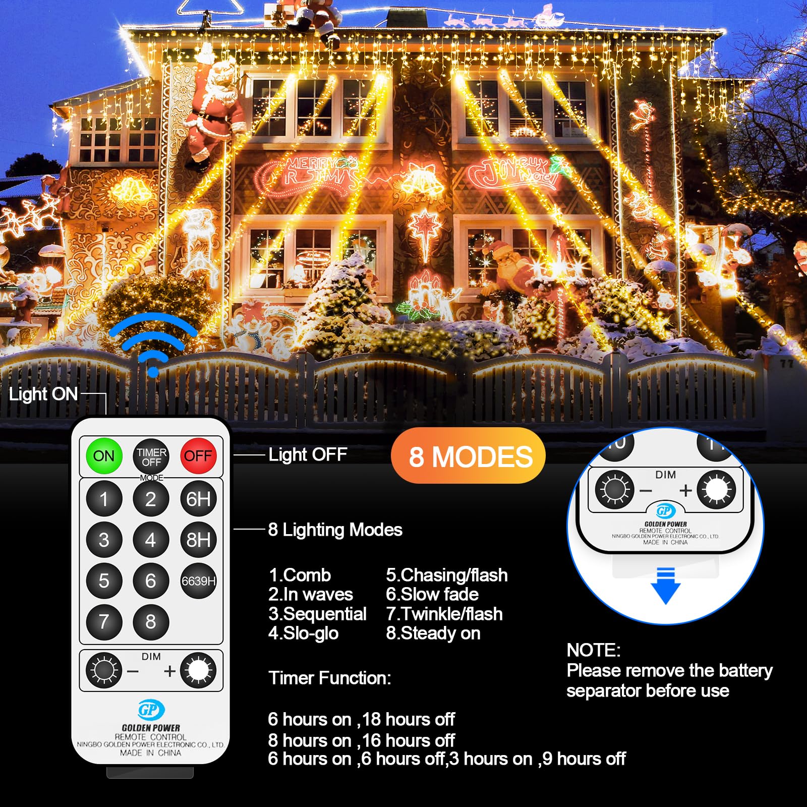 ROADAYLY 1000 LED Christmas String Lights, 394 Ft, Warm White, Waterproof, 8 Modes, Timer, for Outdoor Yard Patio Wedding Decorations