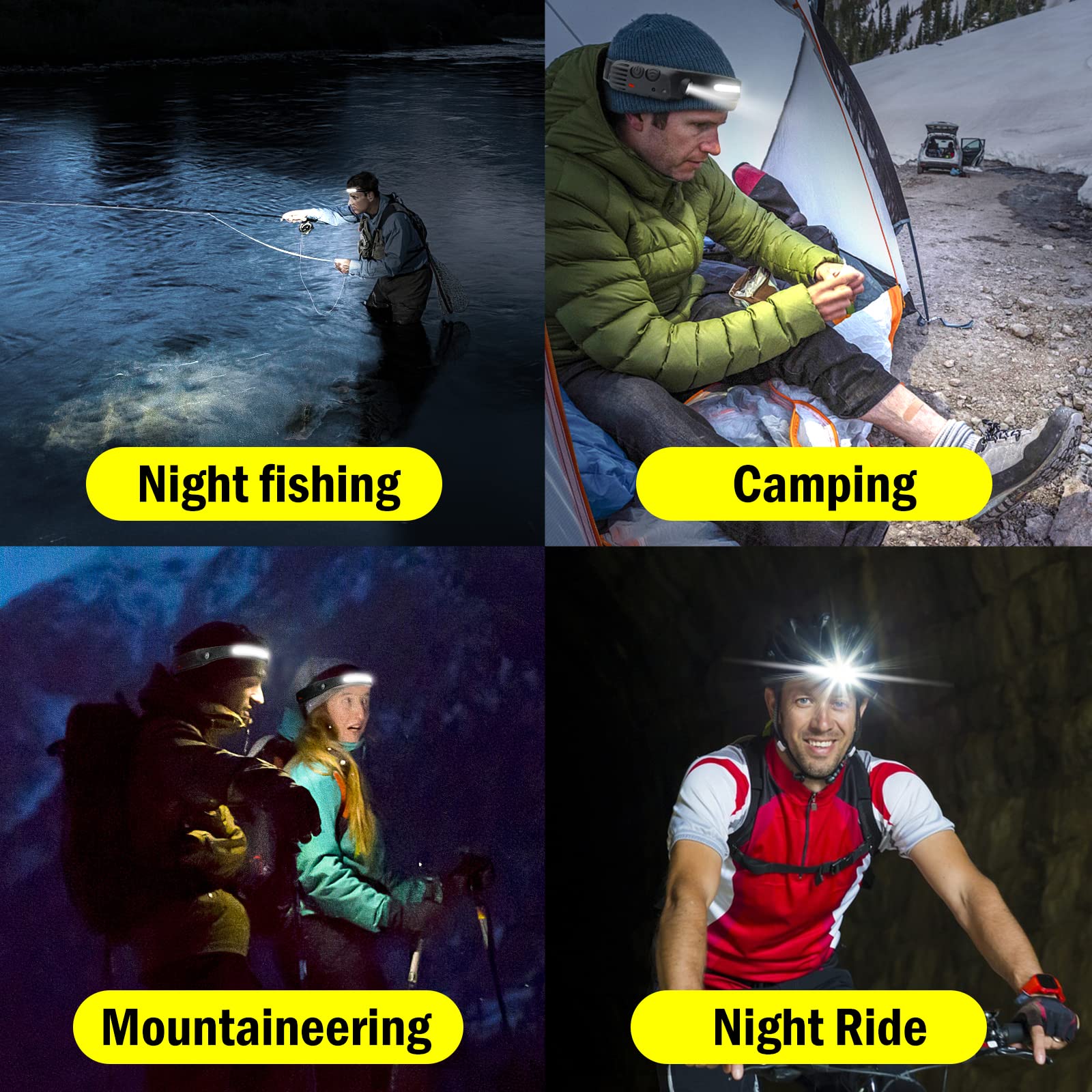 AURUZA 2PCS Headlamp Flashlight, Rechargeable LED Headlamps 2 COB 230Wide Beam Headlight with Motion Sensor Bright 5 Modes Light